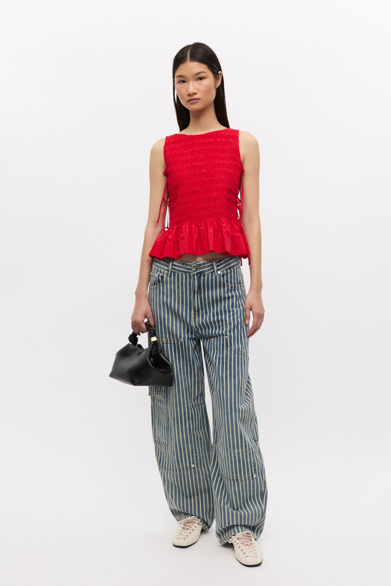 Ganni Poplin Smock Tie String Top - Racing Red Women's Tops - Sloane Boutique