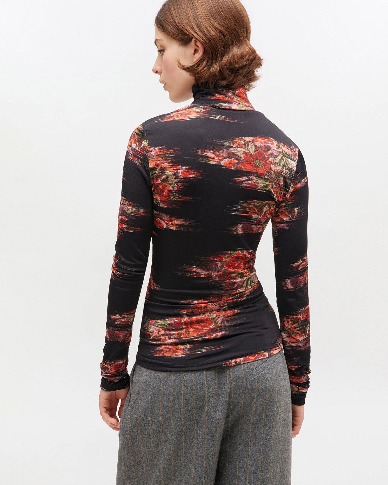 Ganni Printed Shiny Jersey Turtleneck - Black Women's Tops - Sloane Boutique