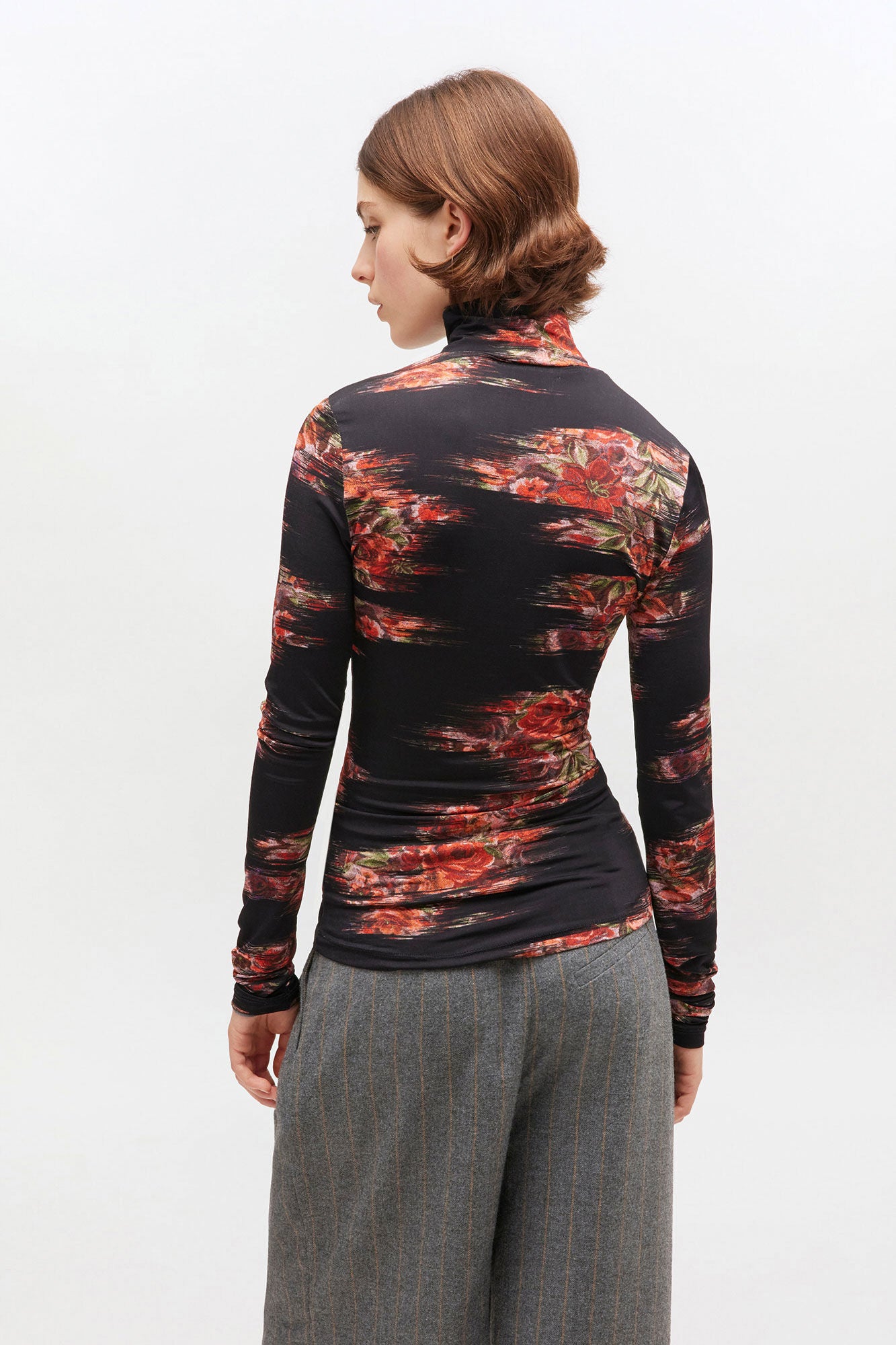 Ganni Printed Shiny Jersey Turtleneck - Black Women's Tops - Sloane Boutique