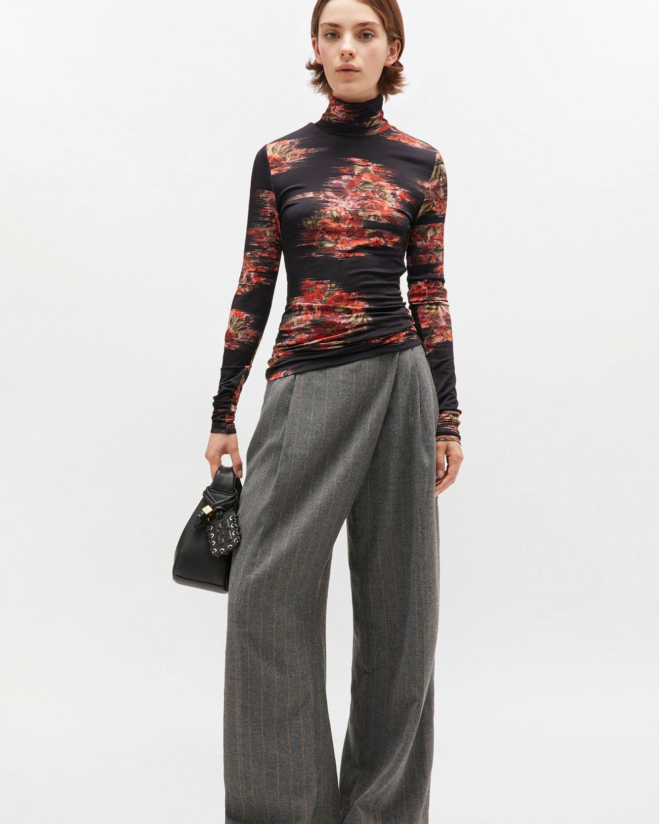 Ganni Printed Shiny Jersey Turtleneck - Black Women's Tops - Sloane Boutique