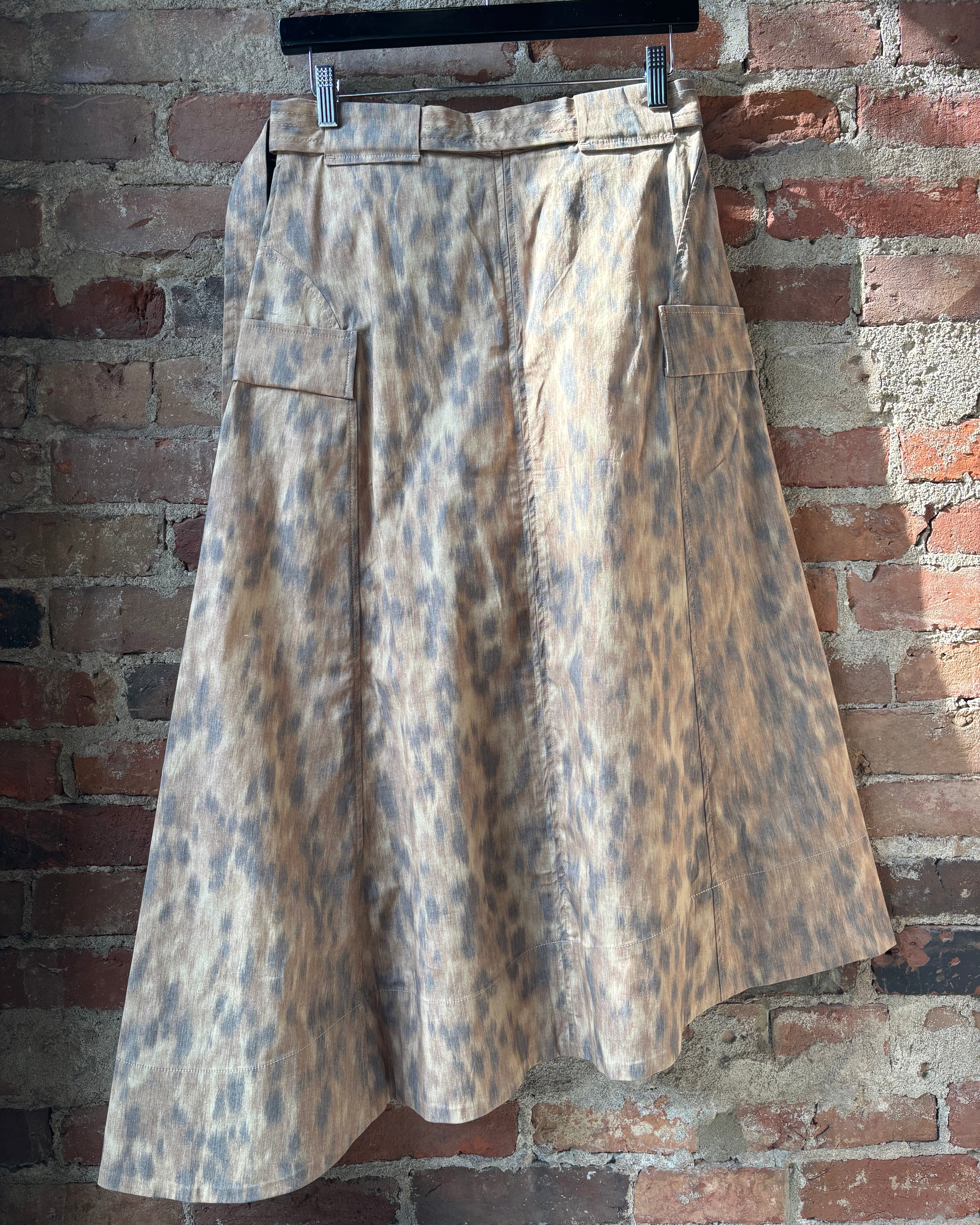 GANNI Printed Stretch Cotton Asymmetric Belt Skirt - Burro Women's Bottoms - Sloane Boutique