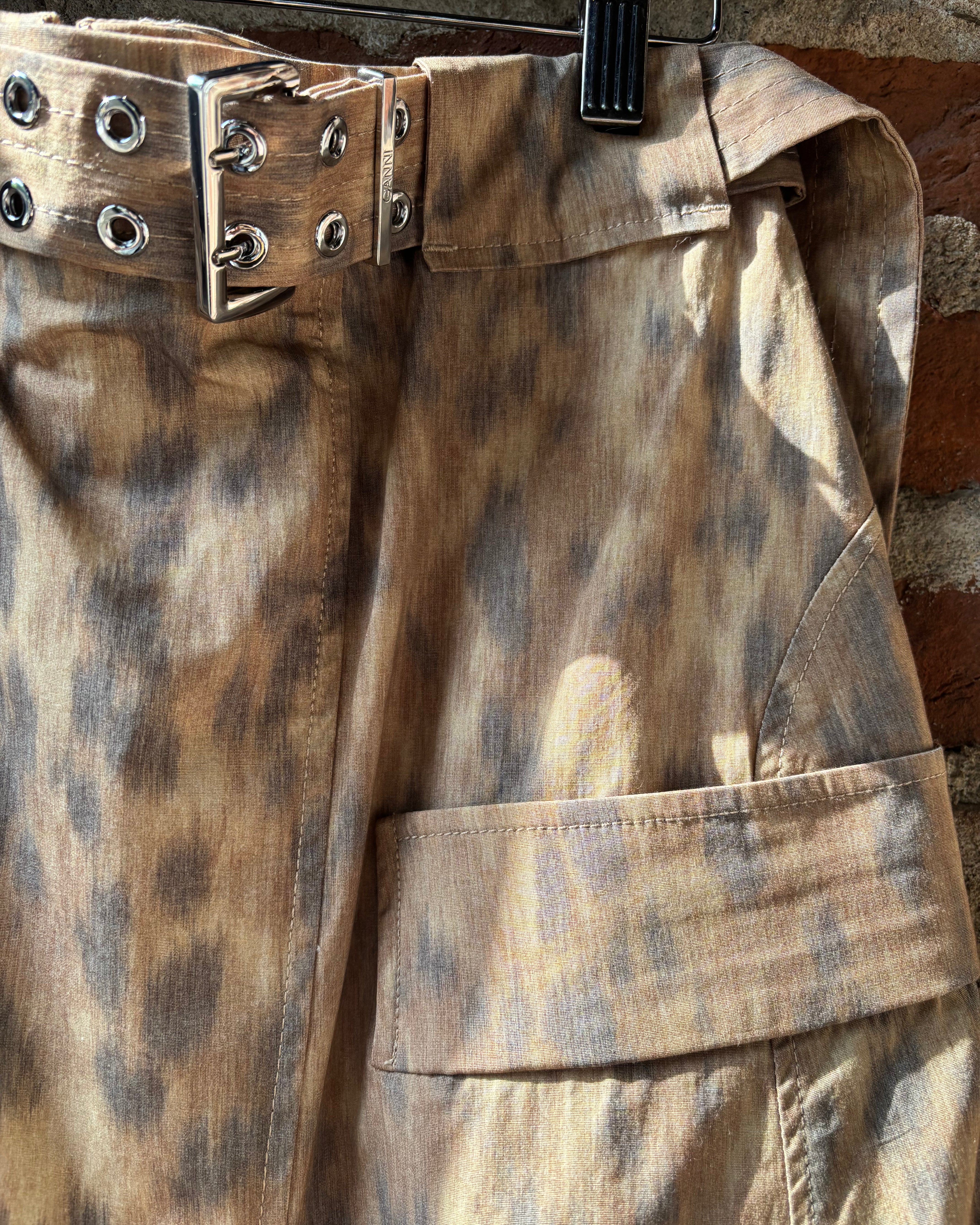 GANNI Printed Stretch Cotton Asymmetric Belt Skirt - Burro Women's Bottoms - Sloane Boutique