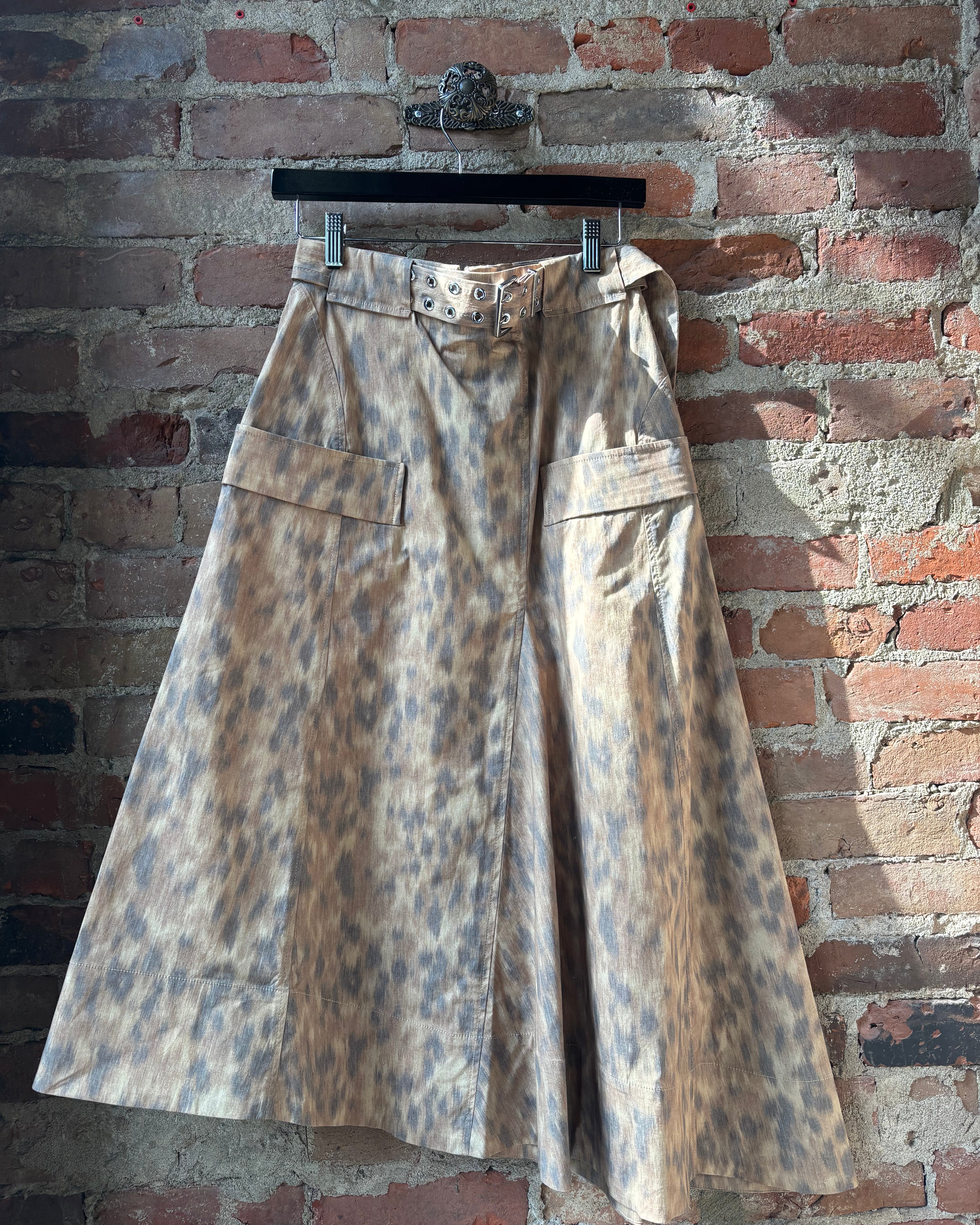 GANNI Printed Stretch Cotton Asymmetric Belt Skirt - Burro Women's Bottoms - Sloane Boutique