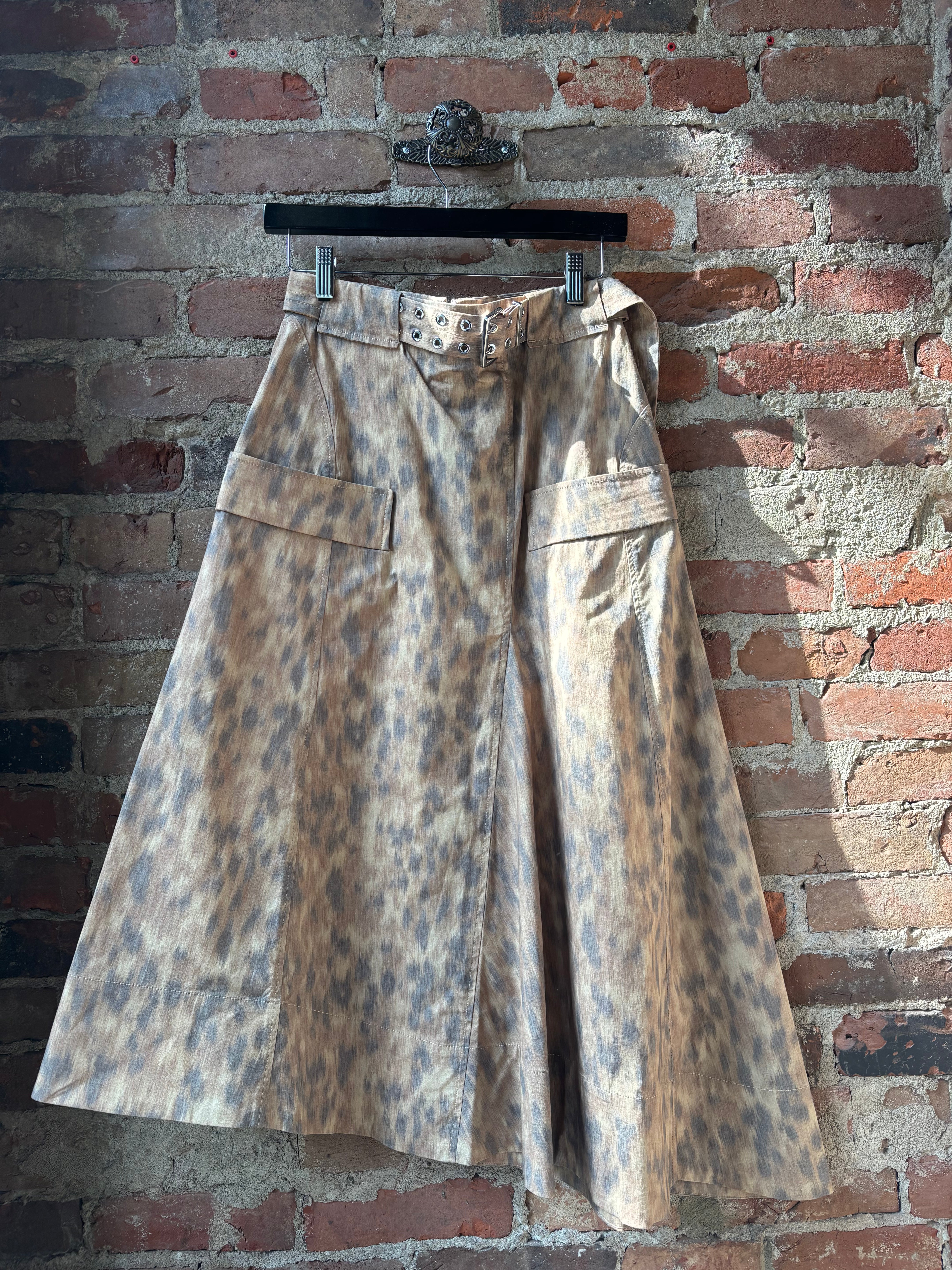 GANNI Printed Stretch Cotton Asymmetric Belt Skirt - Burro Women's Bottoms - Sloane Boutique