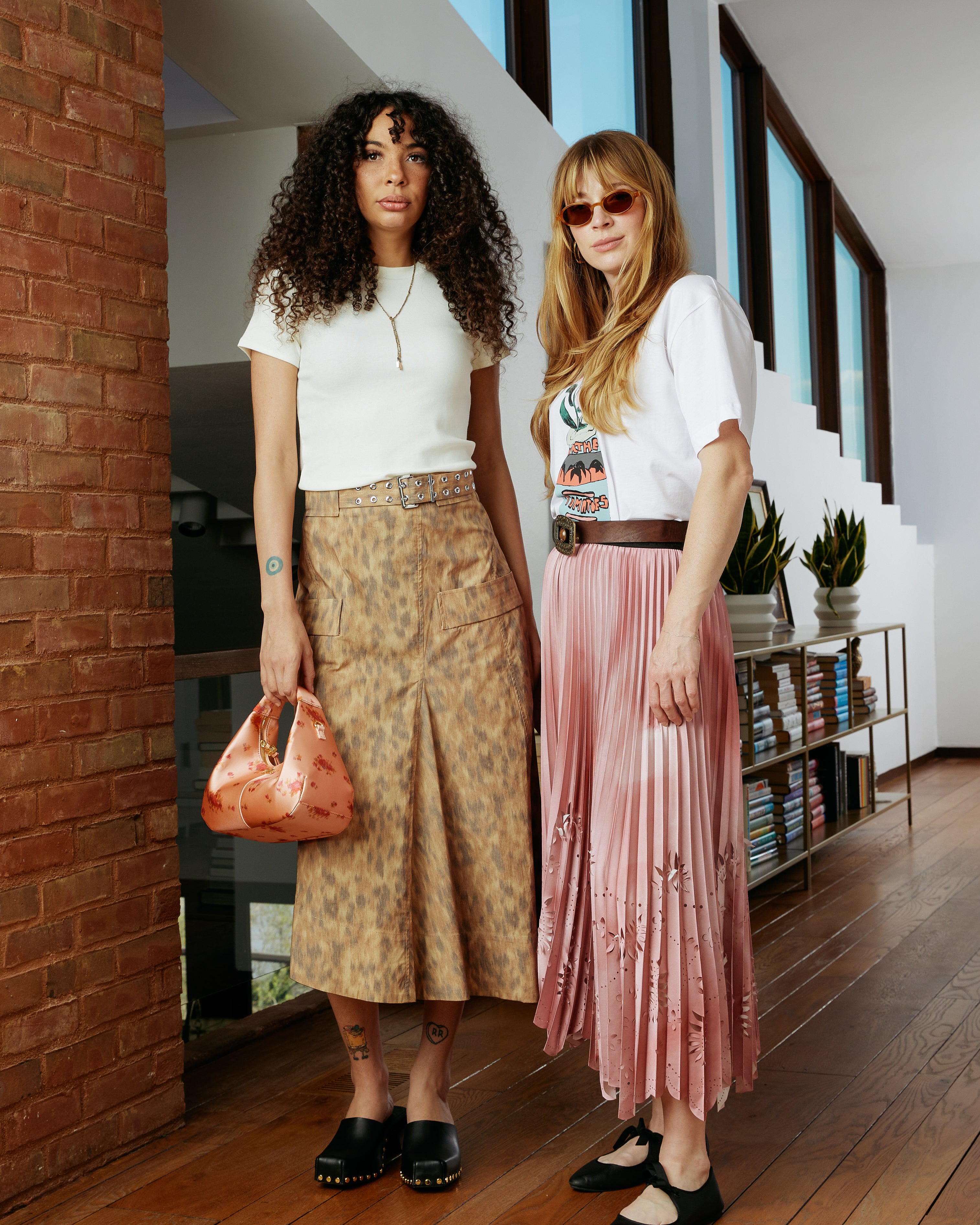 GANNI Printed Stretch Cotton Asymmetric Belt Skirt - Burro Women's Bottoms - Sloane Boutique