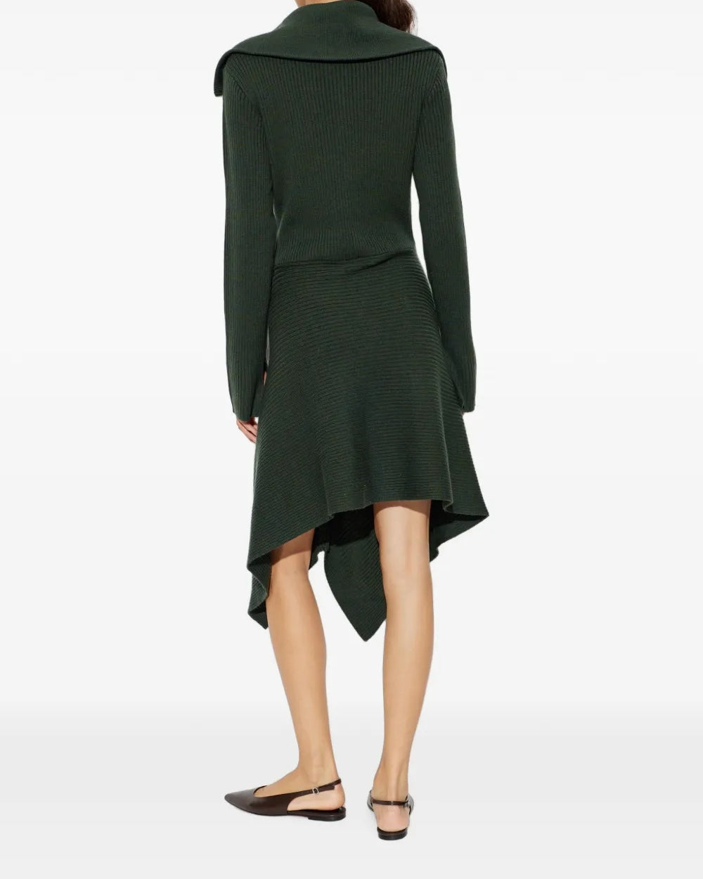 Ganni Ribbed Merino Zip Dress - Dark Green Dresses - Sloane Boutique