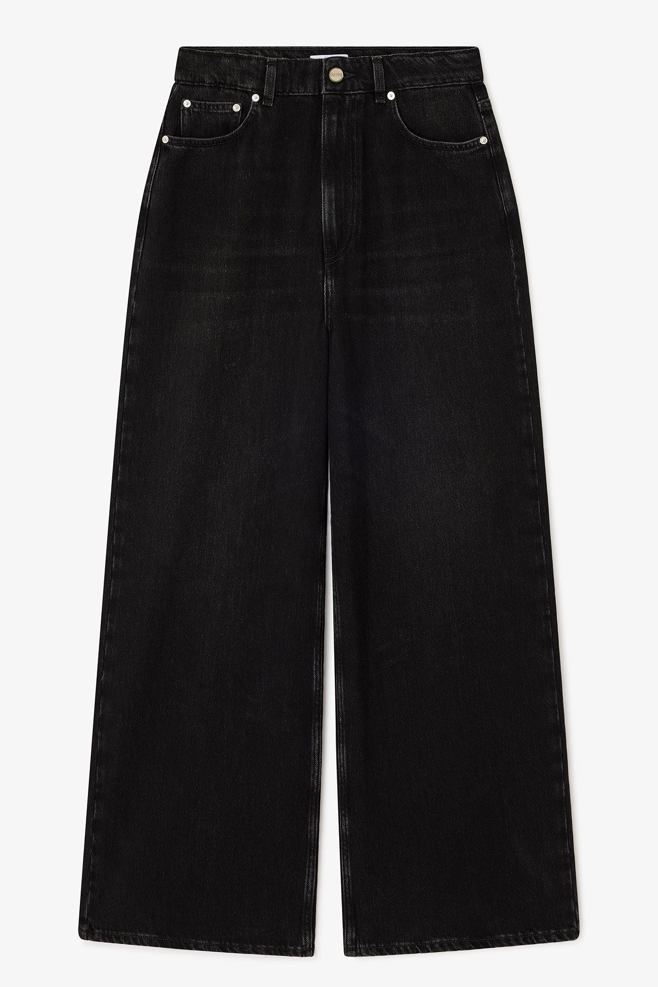 Ganni Soft Rigid Denim Baggy Jeans - Black Washed Women's Bottoms - Sloane Boutique