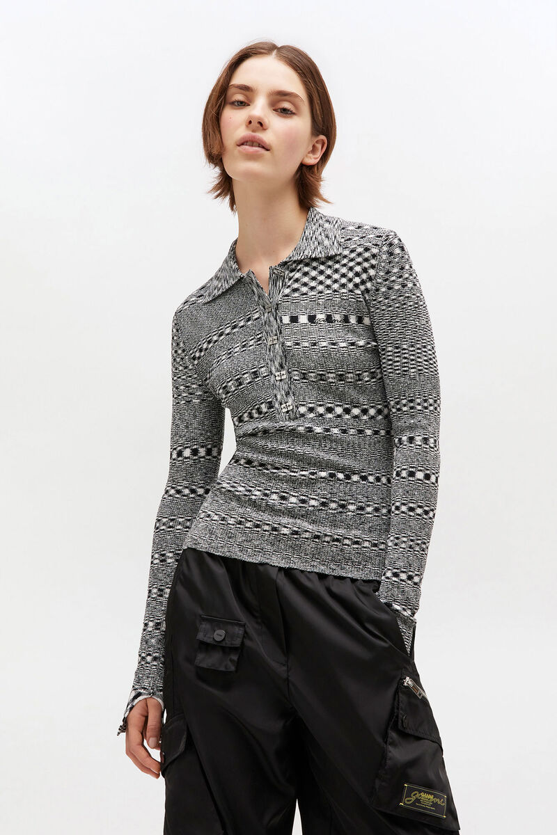 Ganni Spacedyed Polo - Black Women's Tops - Sloane Boutique