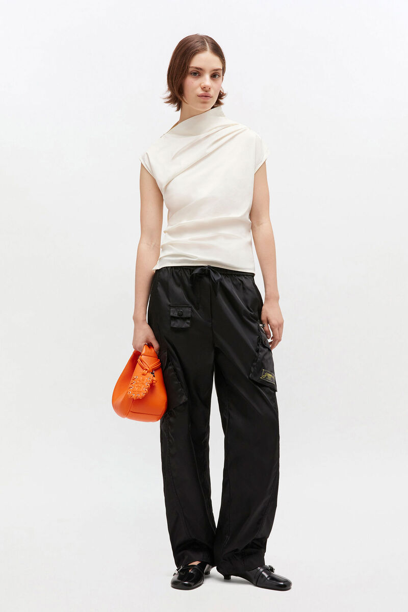 Ganni Stretch Cotton Ruched Top - Egret Women's Tops - Sloane Boutique