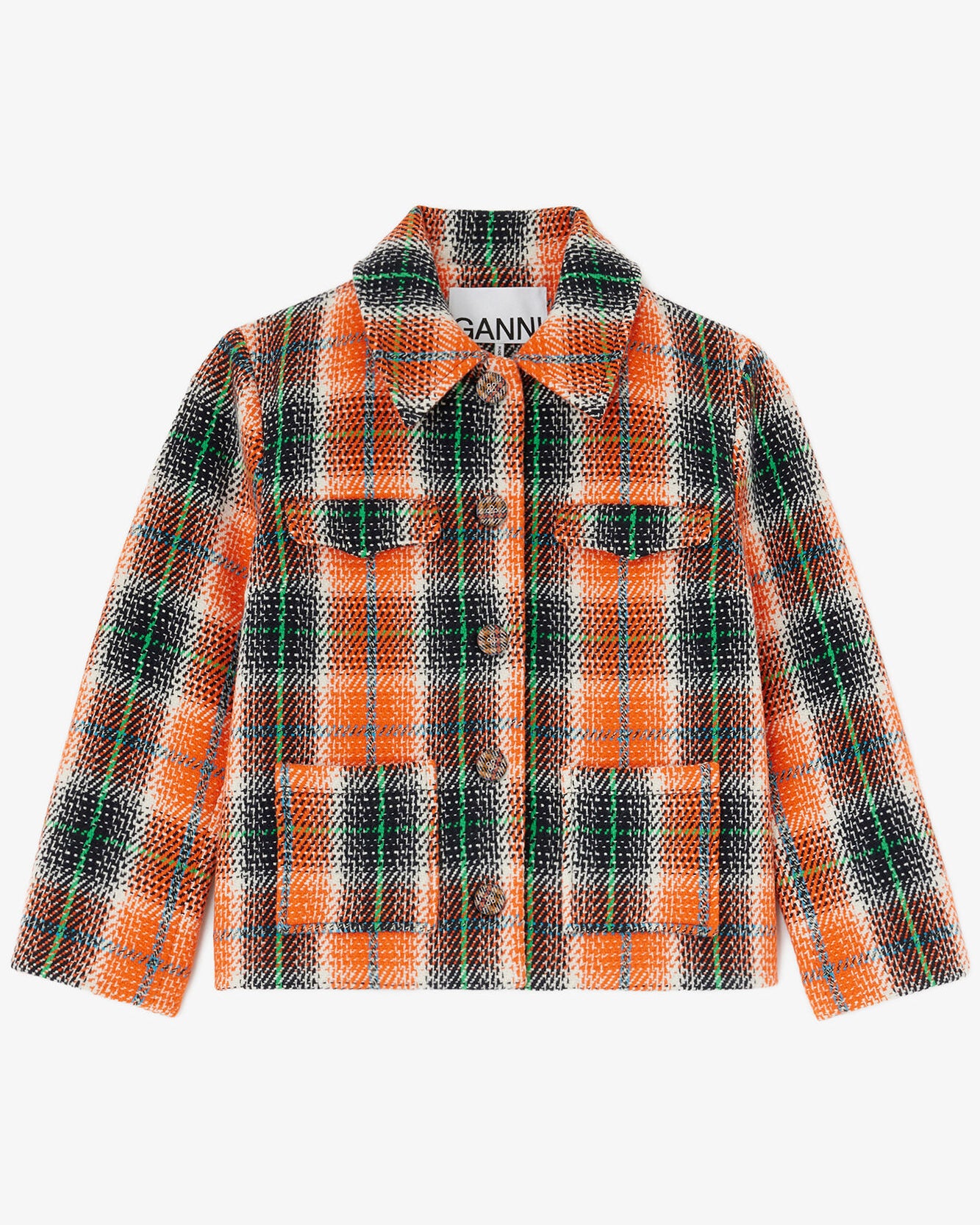 Ganni Wool Check Blazer - Mandarin Orange Outerwear - Sloane Boutique