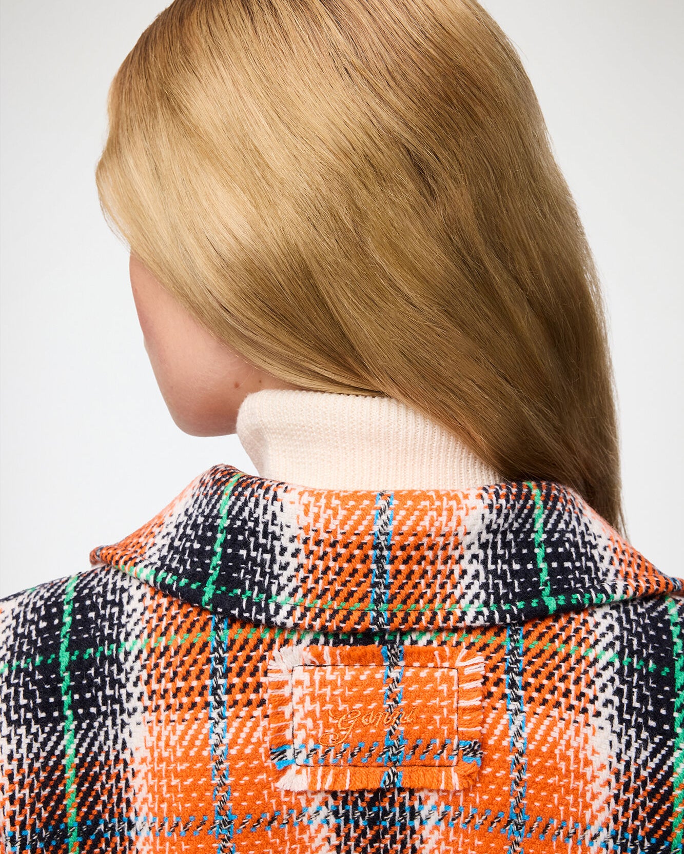 Ganni Wool Check Blazer - Mandarin Orange Outerwear - Sloane Boutique