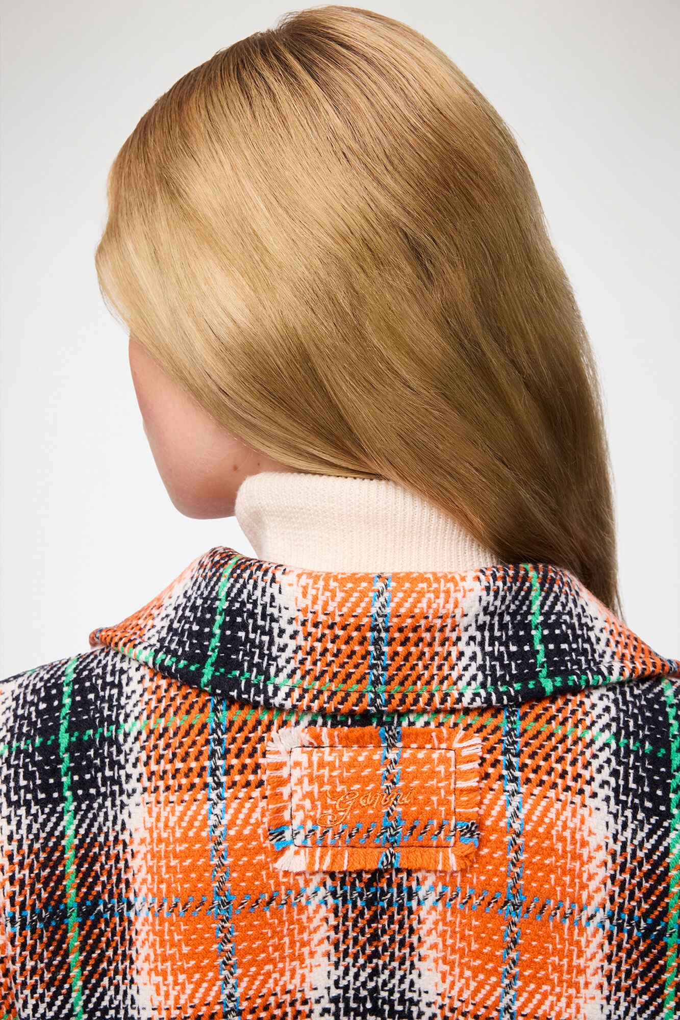 Ganni Wool Check Blazer - Mandarin Orange Outerwear - Sloane Boutique