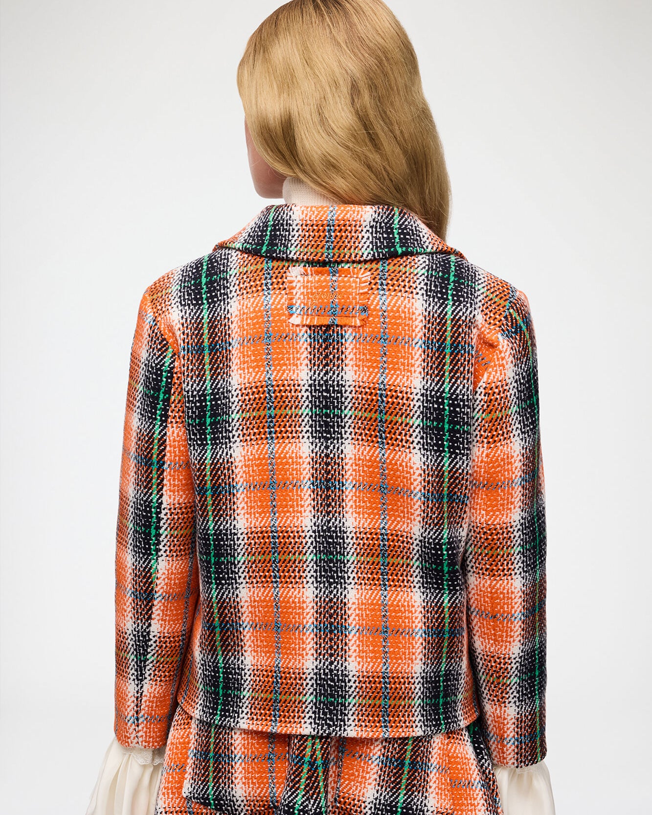 Ganni Wool Check Blazer - Mandarin Orange Outerwear - Sloane Boutique