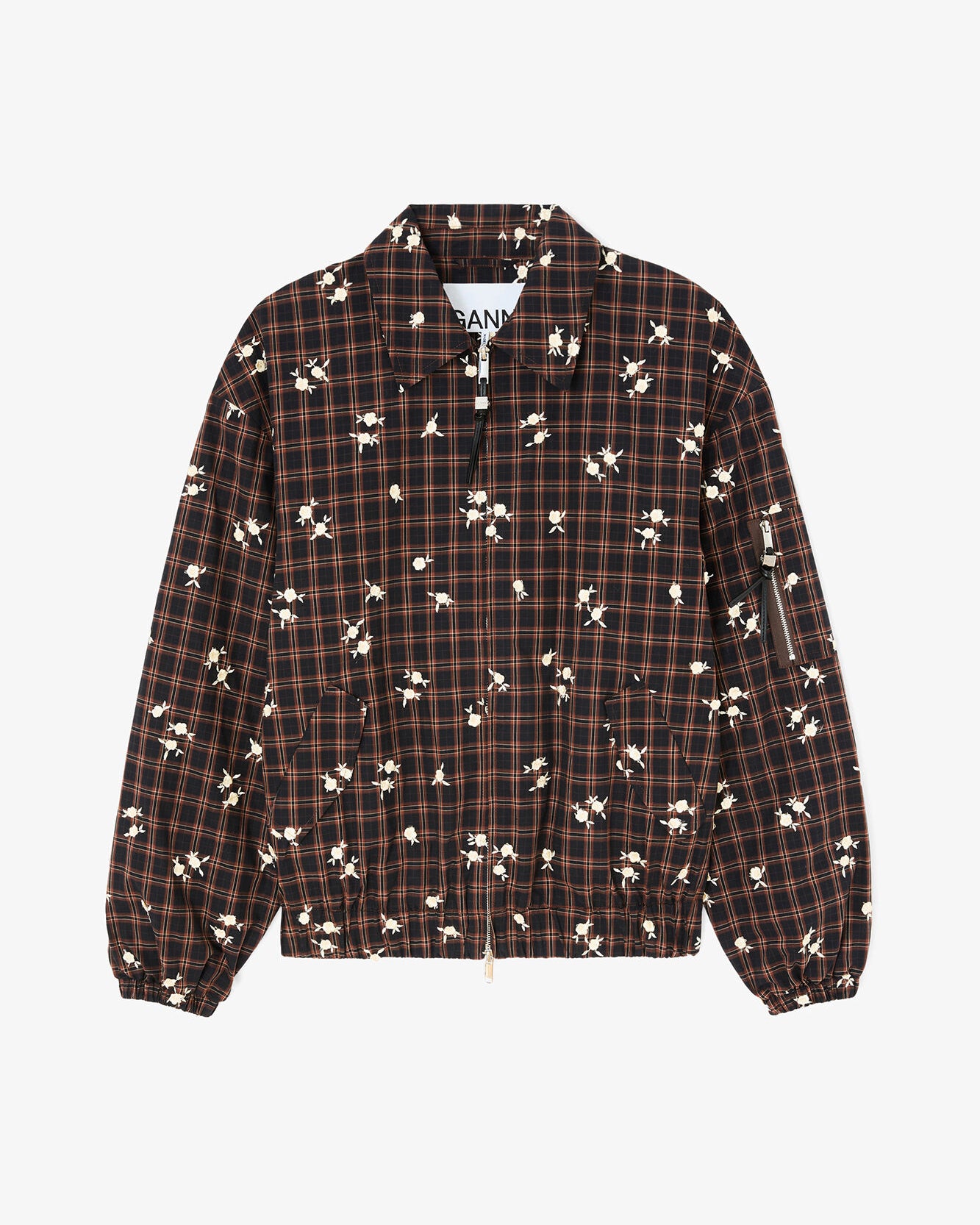 GANNI Yarn Dyed Check Flower Bomber - Cappuccino Outerwear - Sloane Boutique