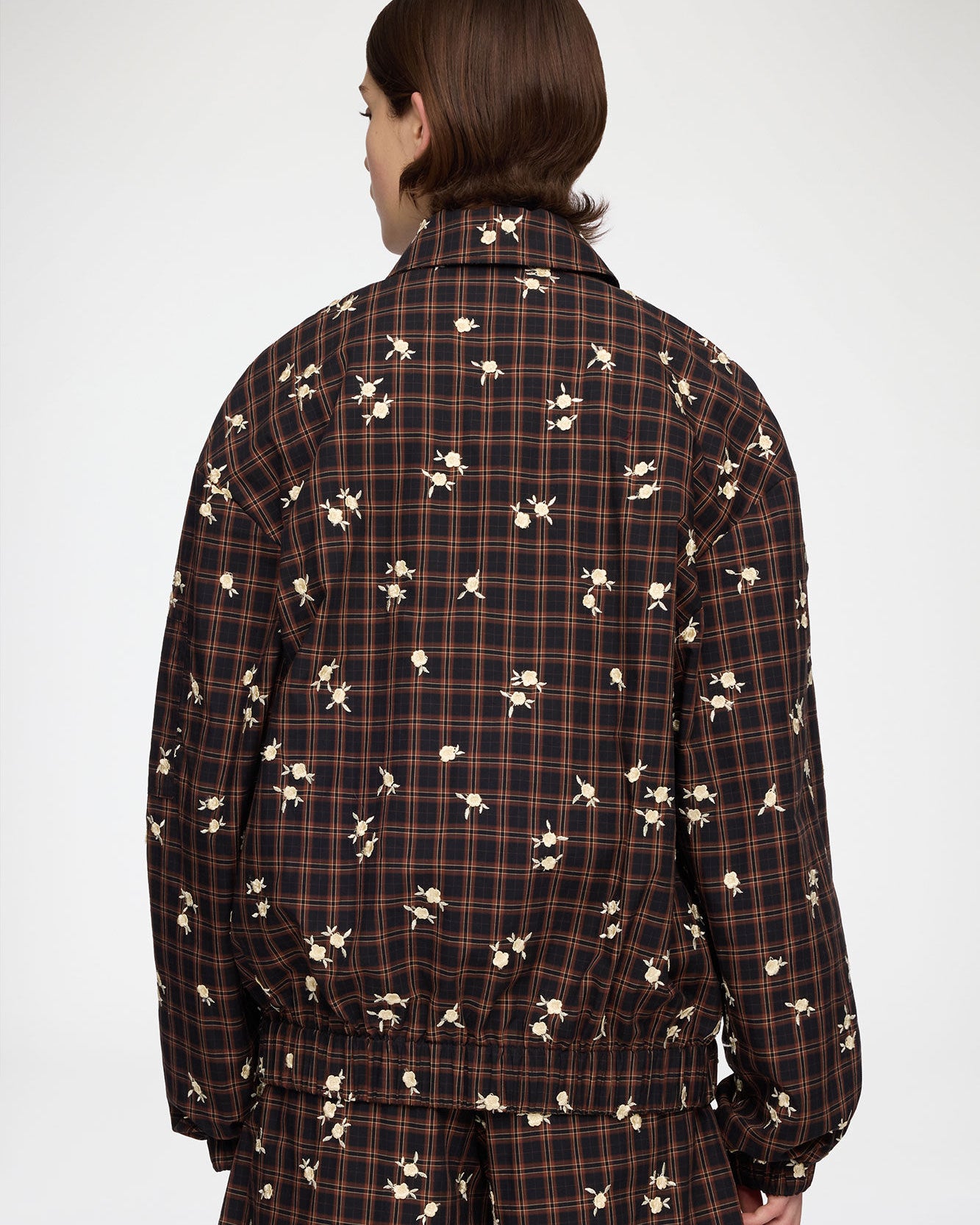 GANNI Yarn Dyed Check Flower Bomber - Cappuccino Outerwear - Sloane Boutique