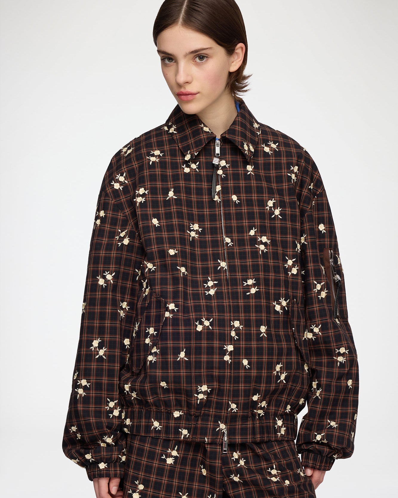 GANNI Yarn Dyed Check Flower Bomber - Cappuccino Outerwear - Sloane Boutique