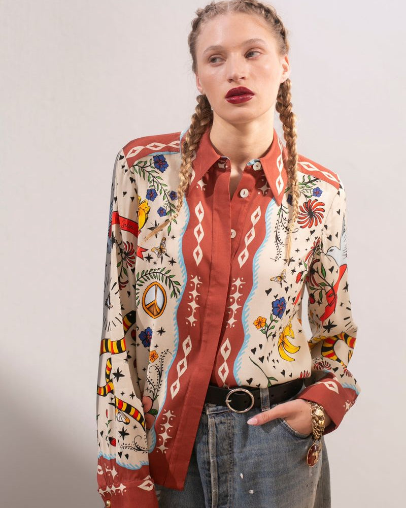 Hope For Flowers French Cuff Shirt - Curio Scarf Women's Tops - Sloane Boutique