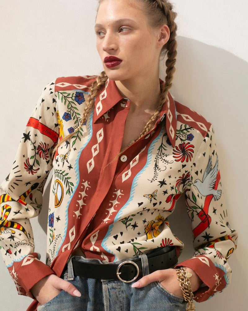 Hope For Flowers French Cuff Shirt - Curio Scarf Women's Tops - Sloane Boutique