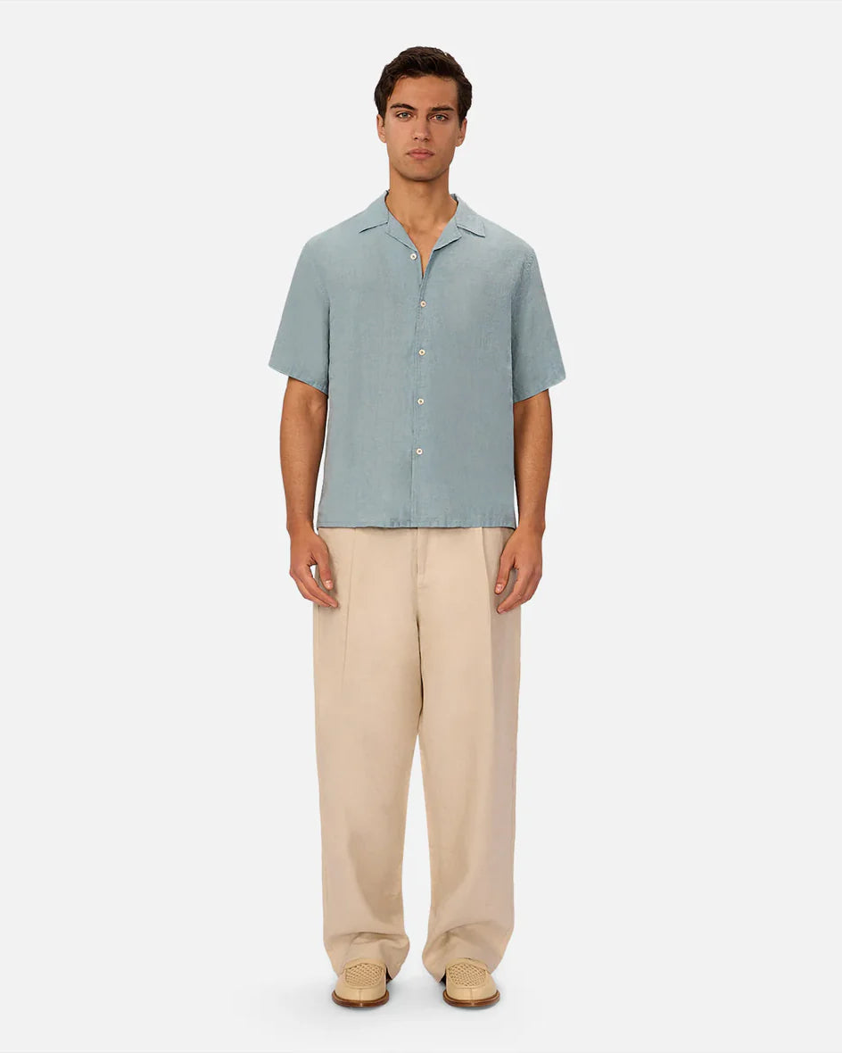 INDUSTRIE St. Martins Linen Short Sleeve Shirt - Marine Men's Tops - Sloane Boutique