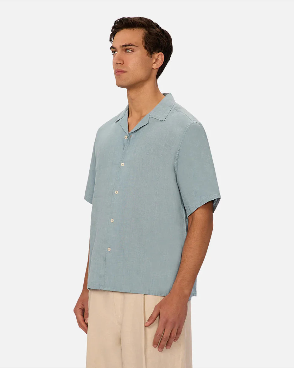 INDUSTRIE St. Martins Linen Short Sleeve Shirt - Marine Men's Tops - Sloane Boutique
