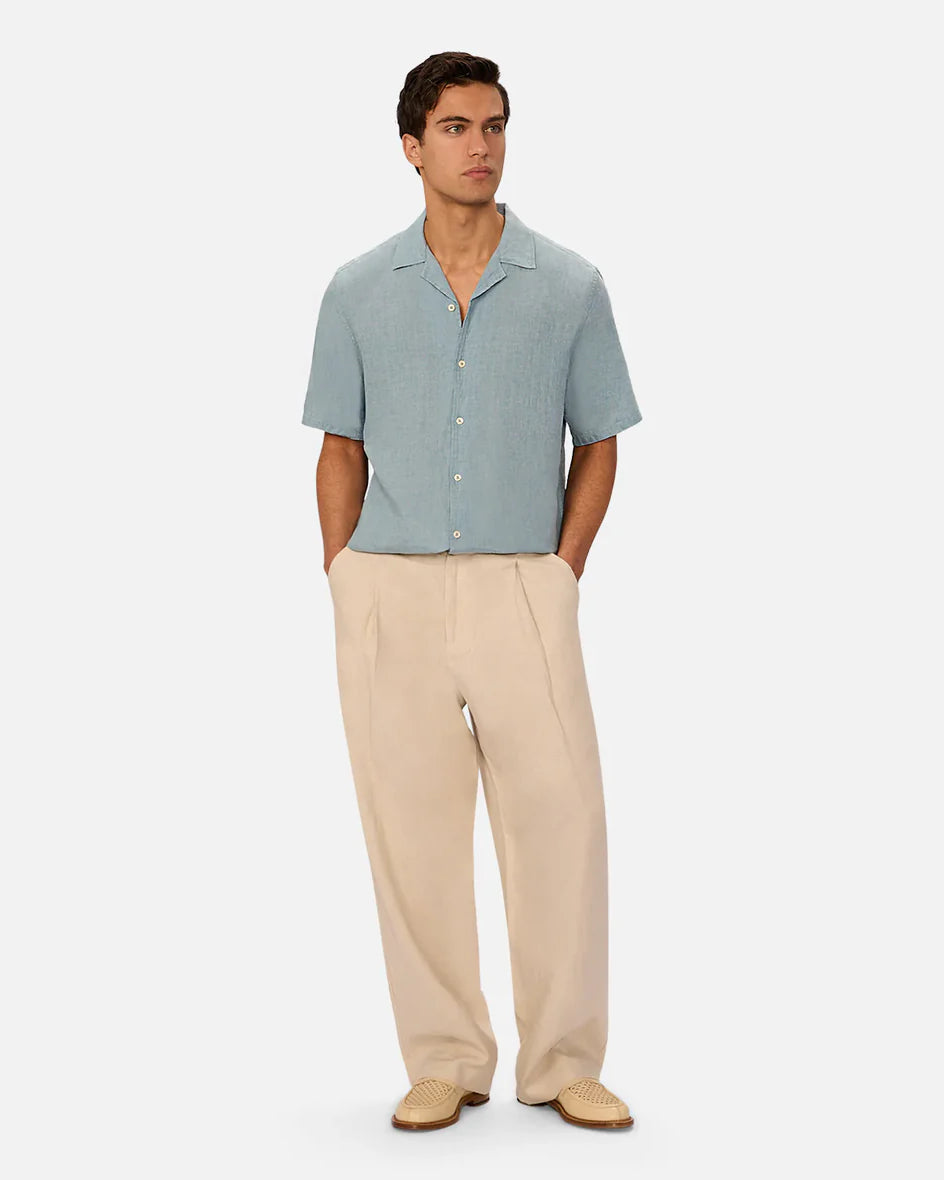 INDUSTRIE St. Martins Linen Short Sleeve Shirt - Marine Men's Tops - Sloane Boutique