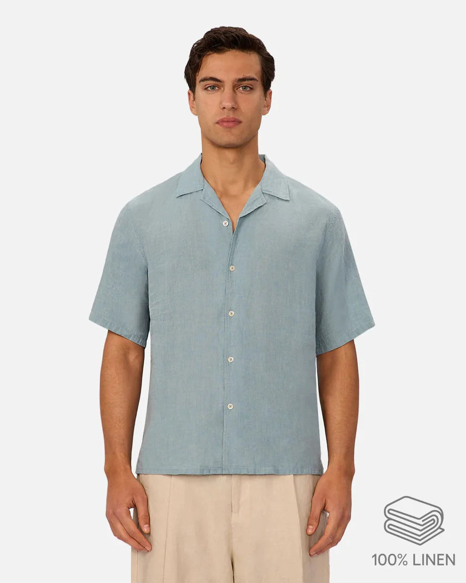 INDUSTRIE St. Martins Linen Short Sleeve Shirt - Marine Men's Tops - Sloane Boutique