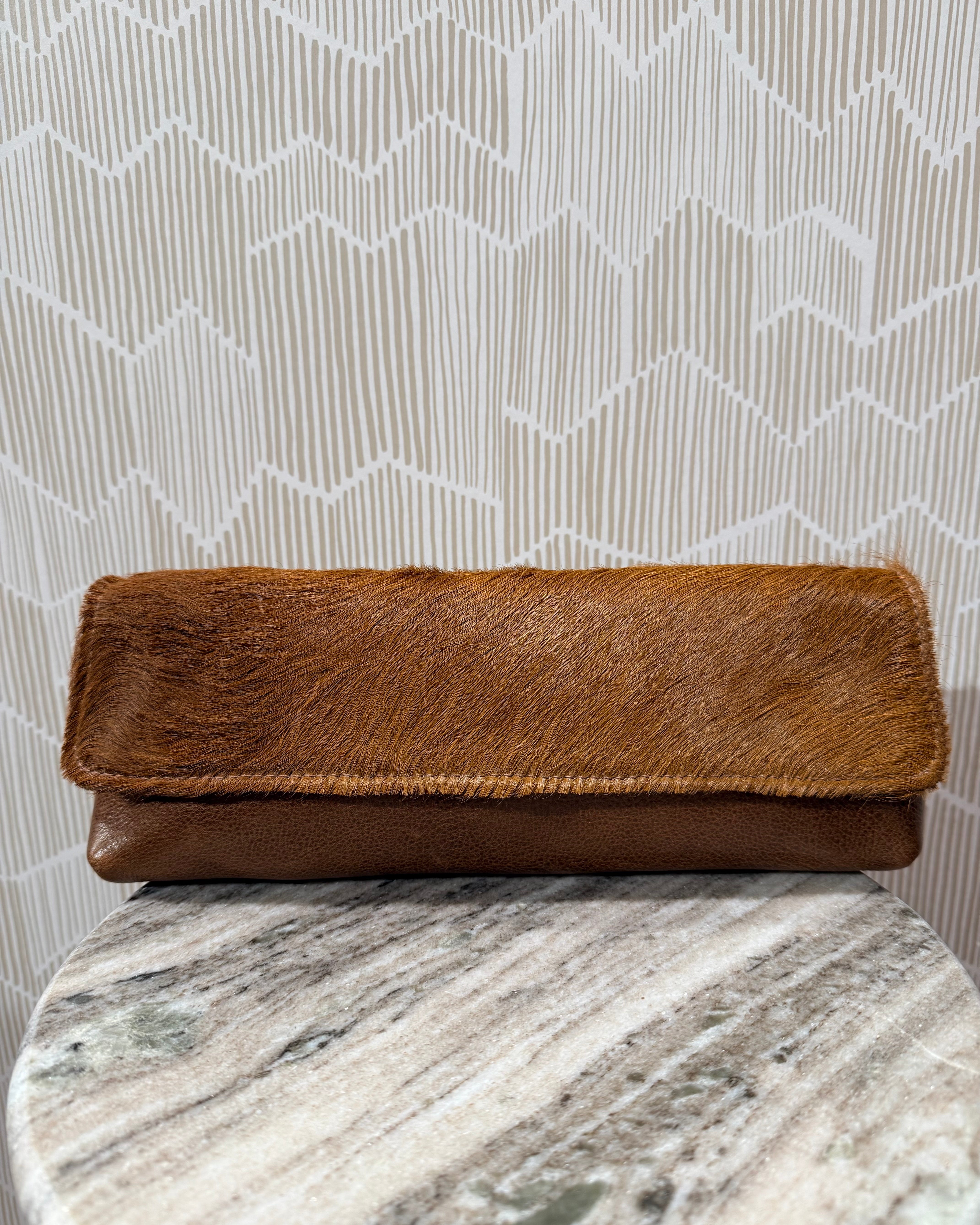 Kim White Baguette Clutch - Sable Fur Accessories - Sloane Boutique