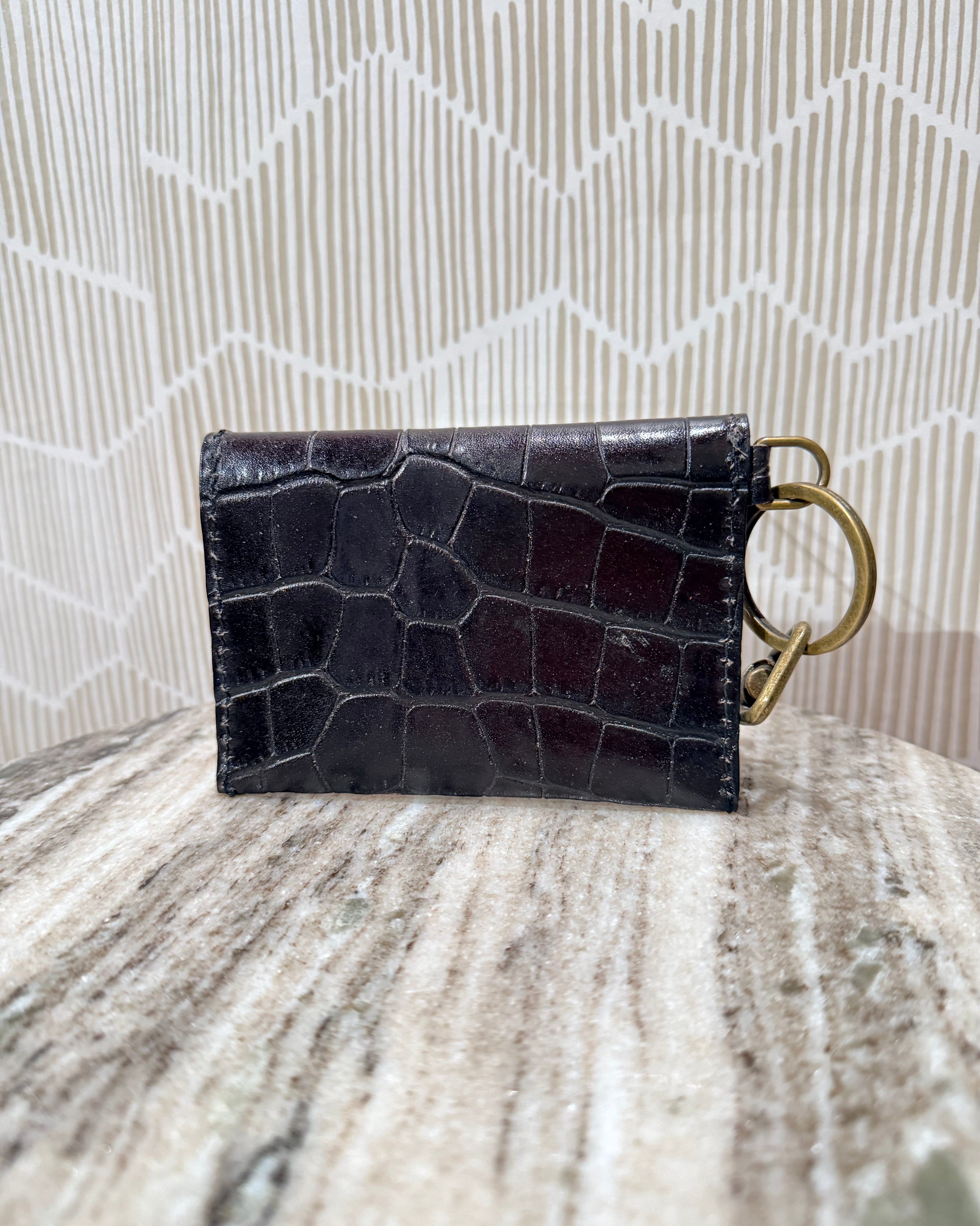 Kim White Coin Purse Key Chain - Black Croc Accessories - Sloane Boutique
