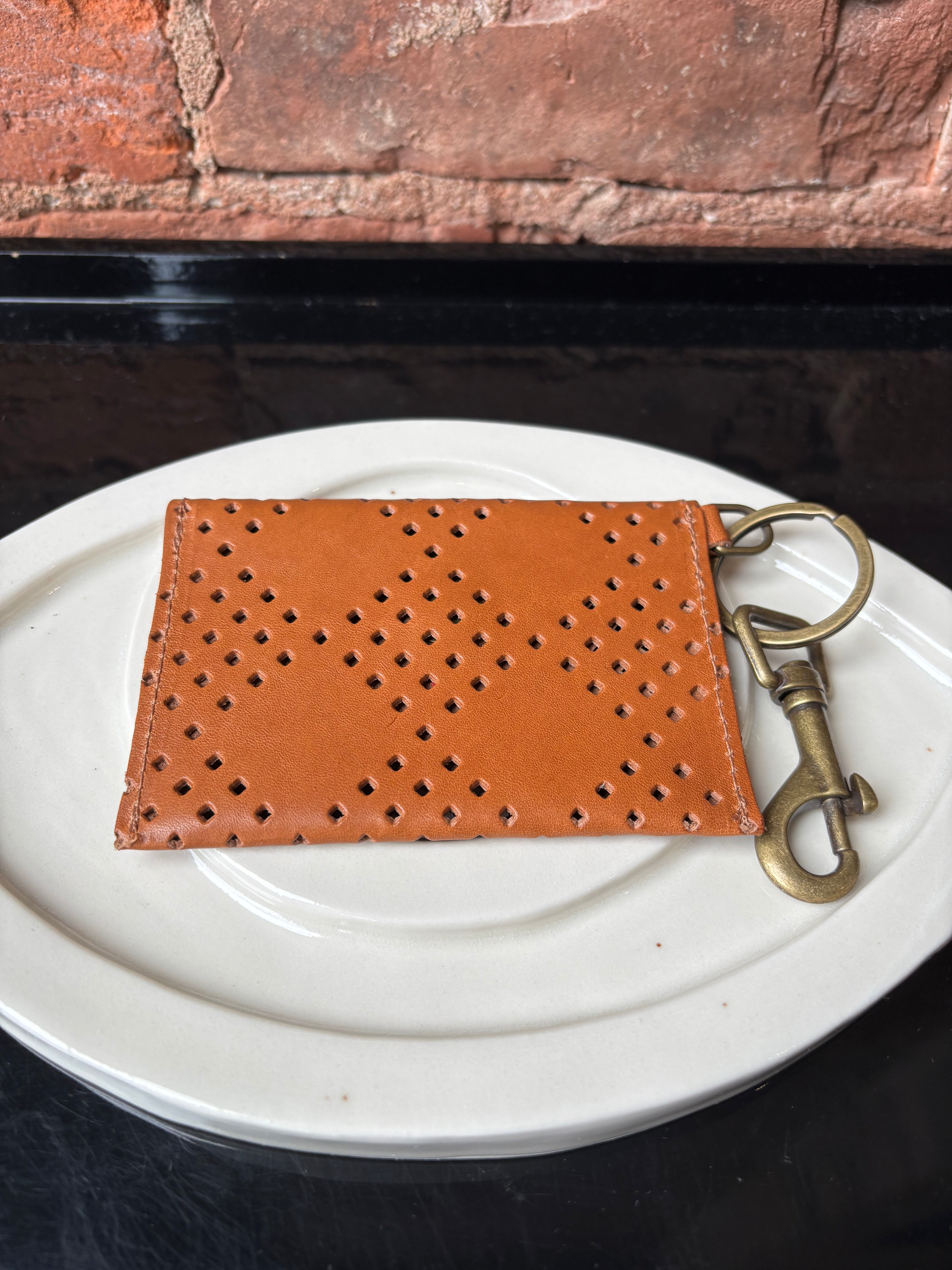 Kim White Coin Purse Key Chain - Brown Accessories - Sloane Boutique