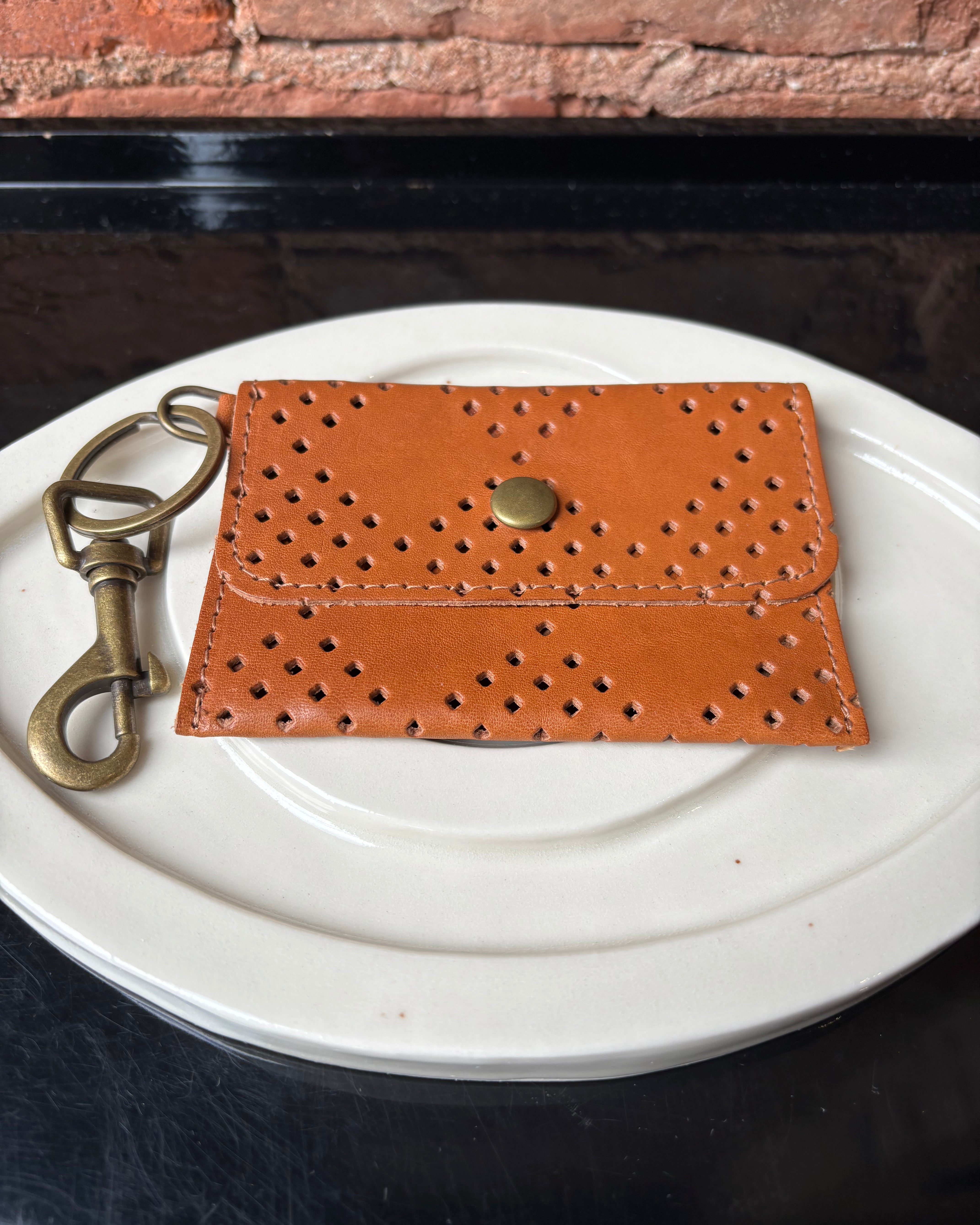 Kim White Coin Purse Key Chain - Brown Accessories - Sloane Boutique