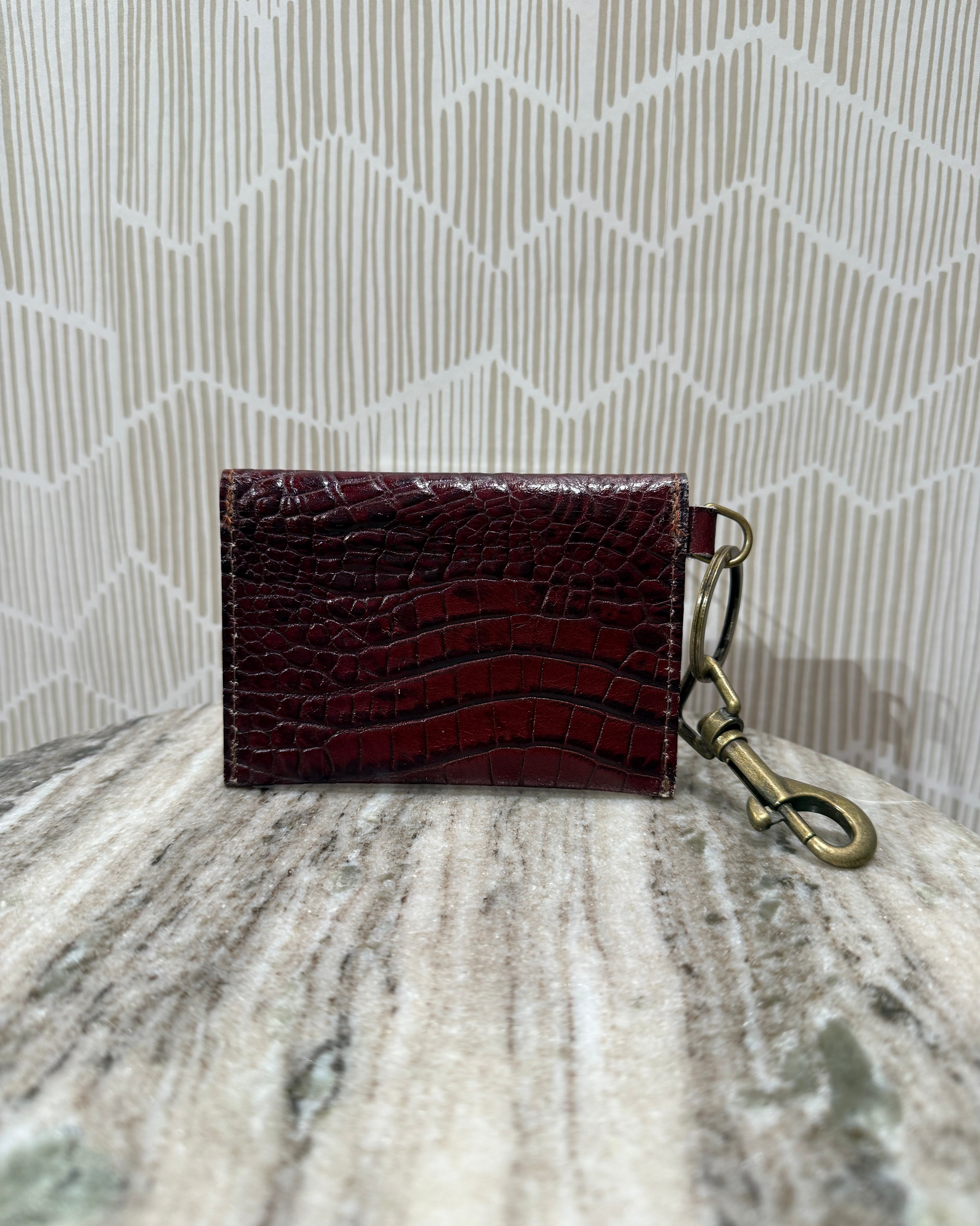 Kim White Coin Purse Key Chain - Cognac Croc Accessories - Sloane Boutique