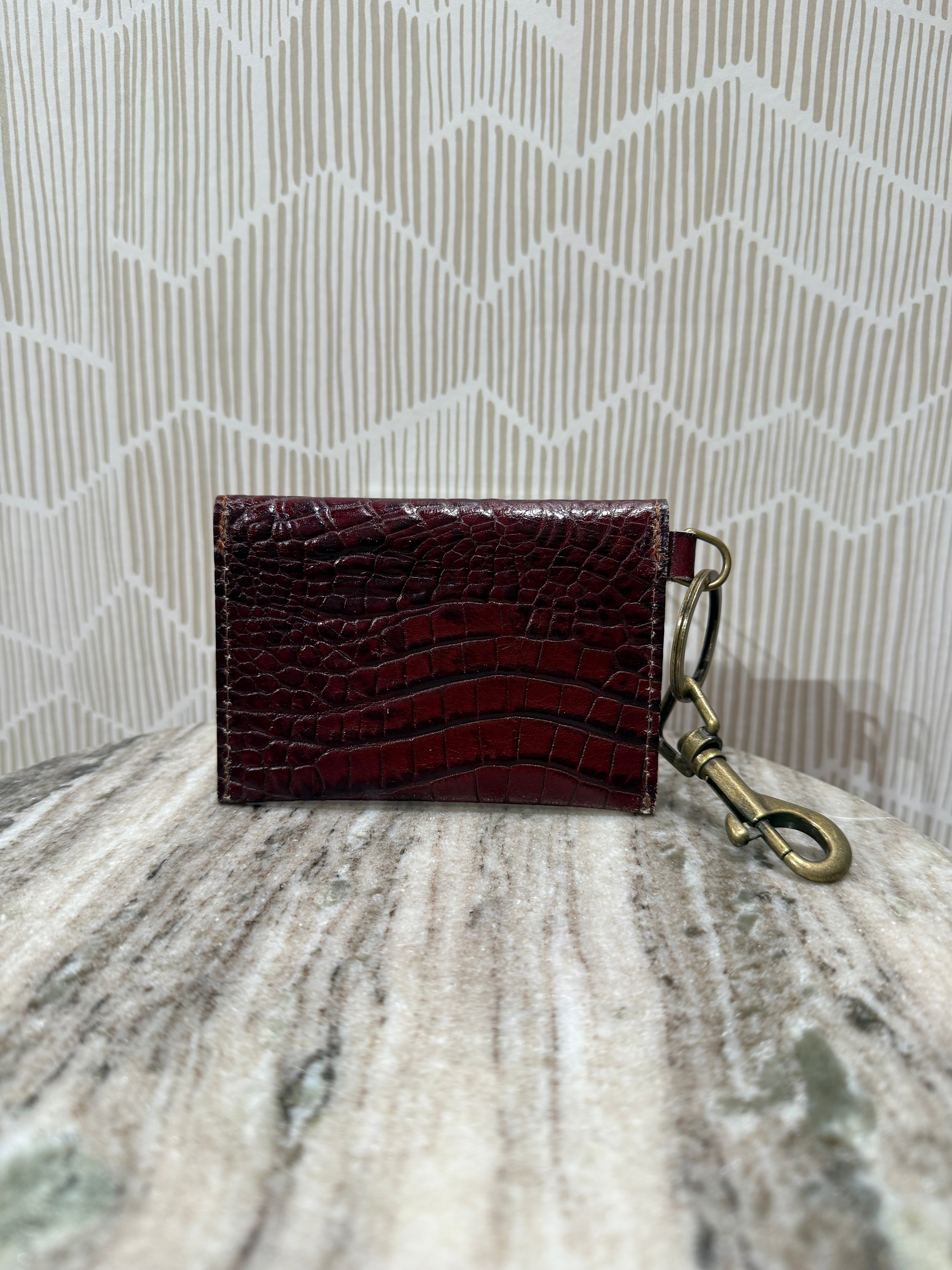 Kim White Coin Purse Key Chain - Cognac Croc Accessories - Sloane Boutique