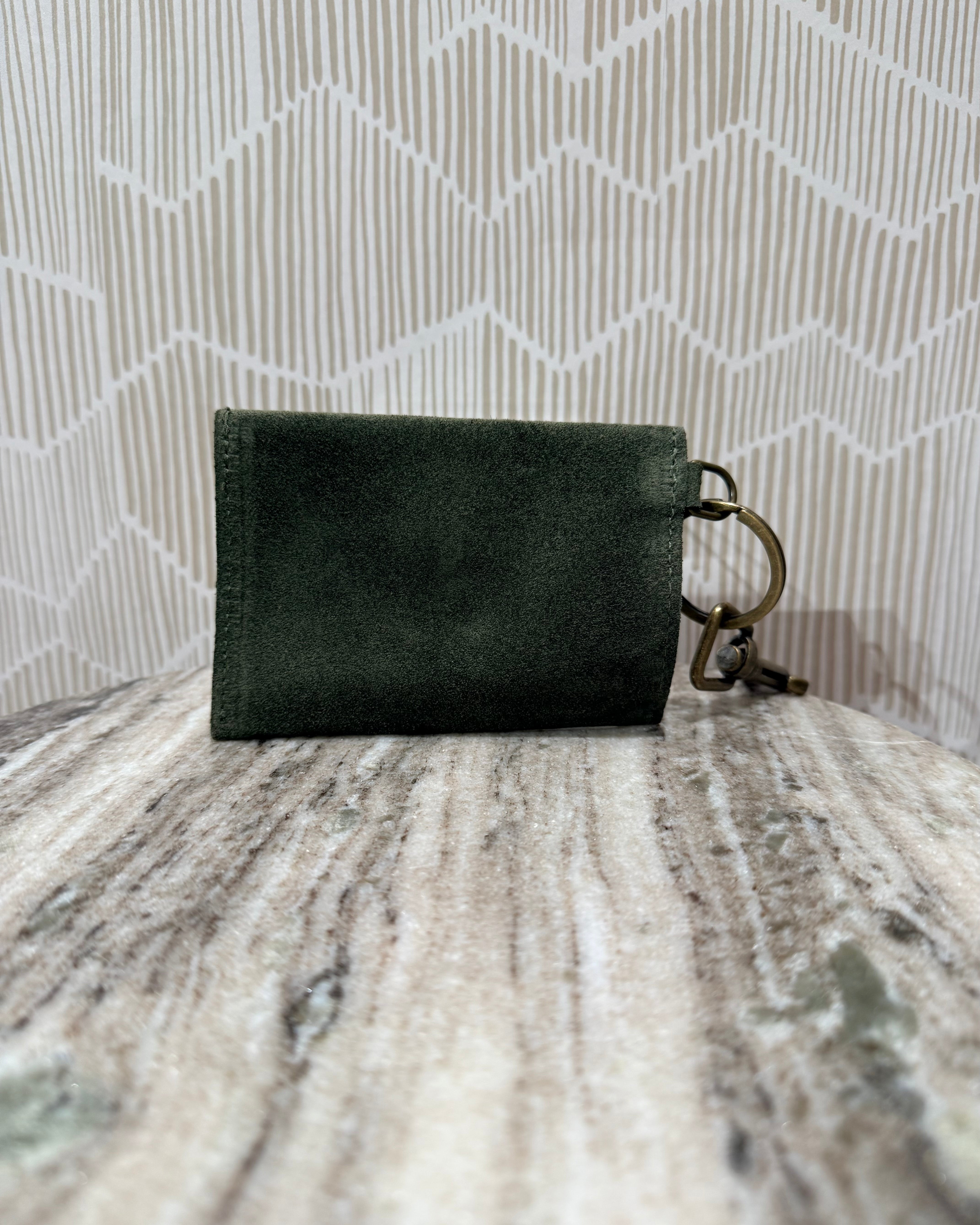 Kim White Coin Purse Key Chain - Olive Suede Accessories - Sloane Boutique