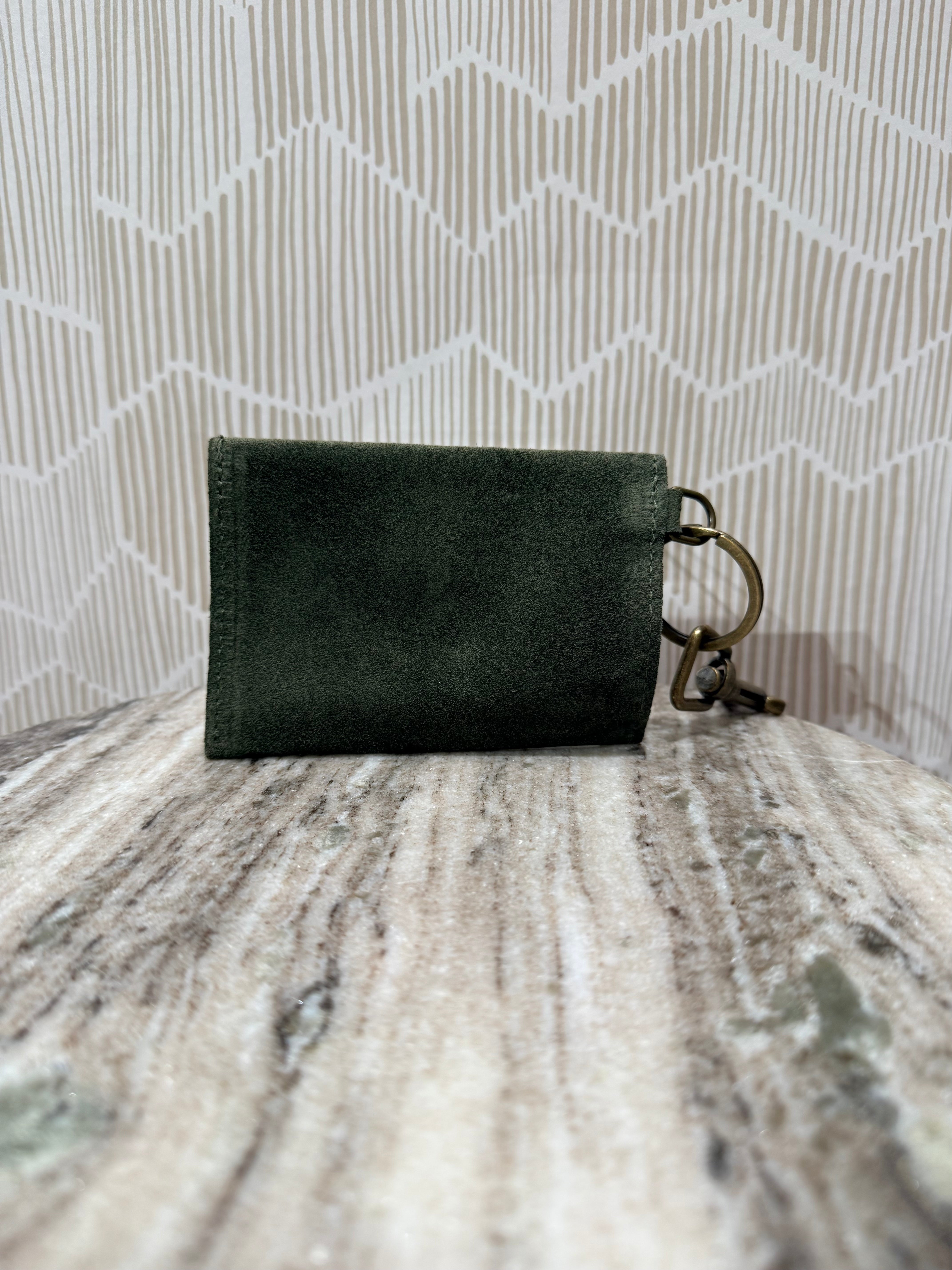 Kim White Coin Purse Key Chain - Olive Suede Accessories - Sloane Boutique