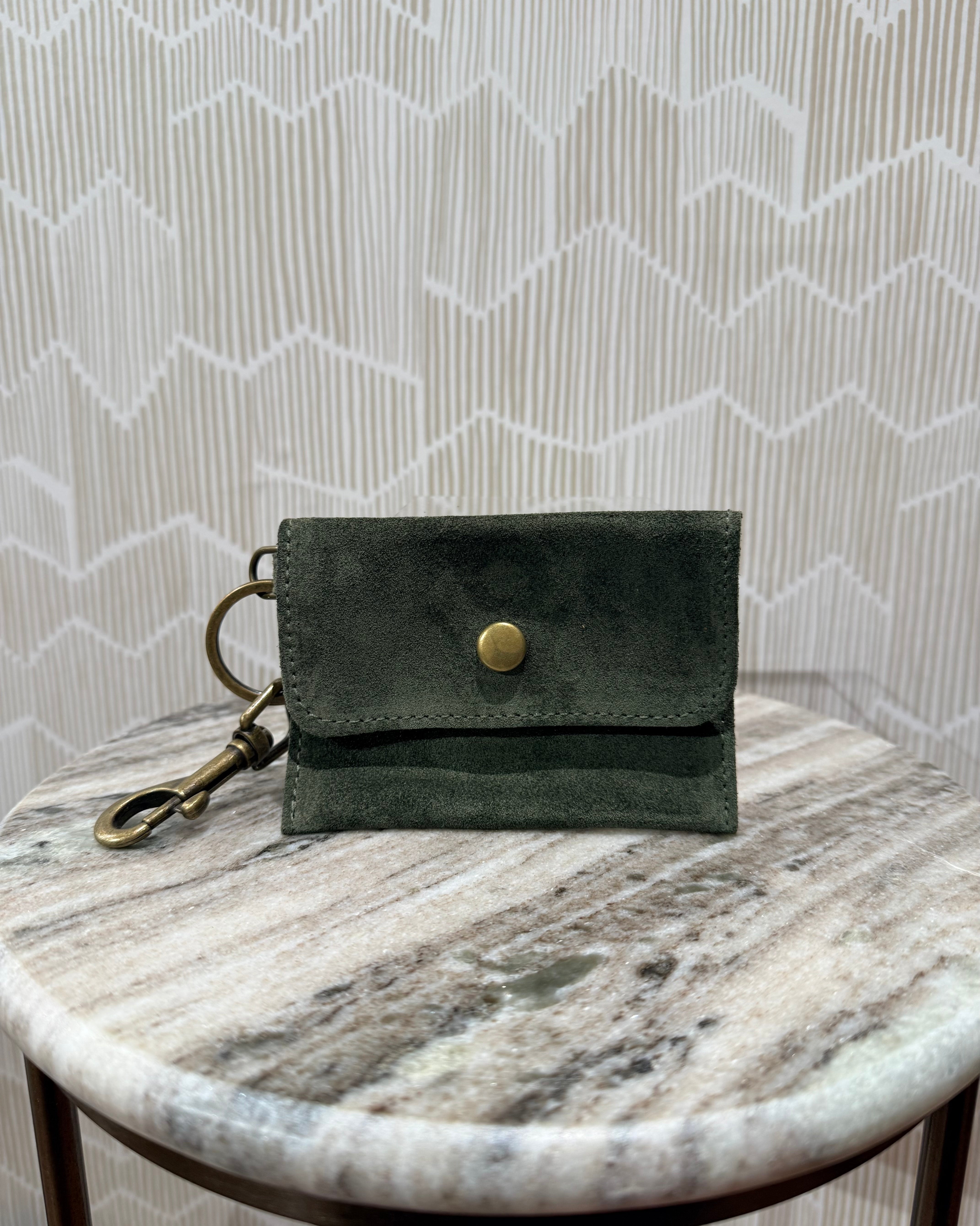 Kim White Coin Purse Key Chain - Olive Suede Accessories - Sloane Boutique