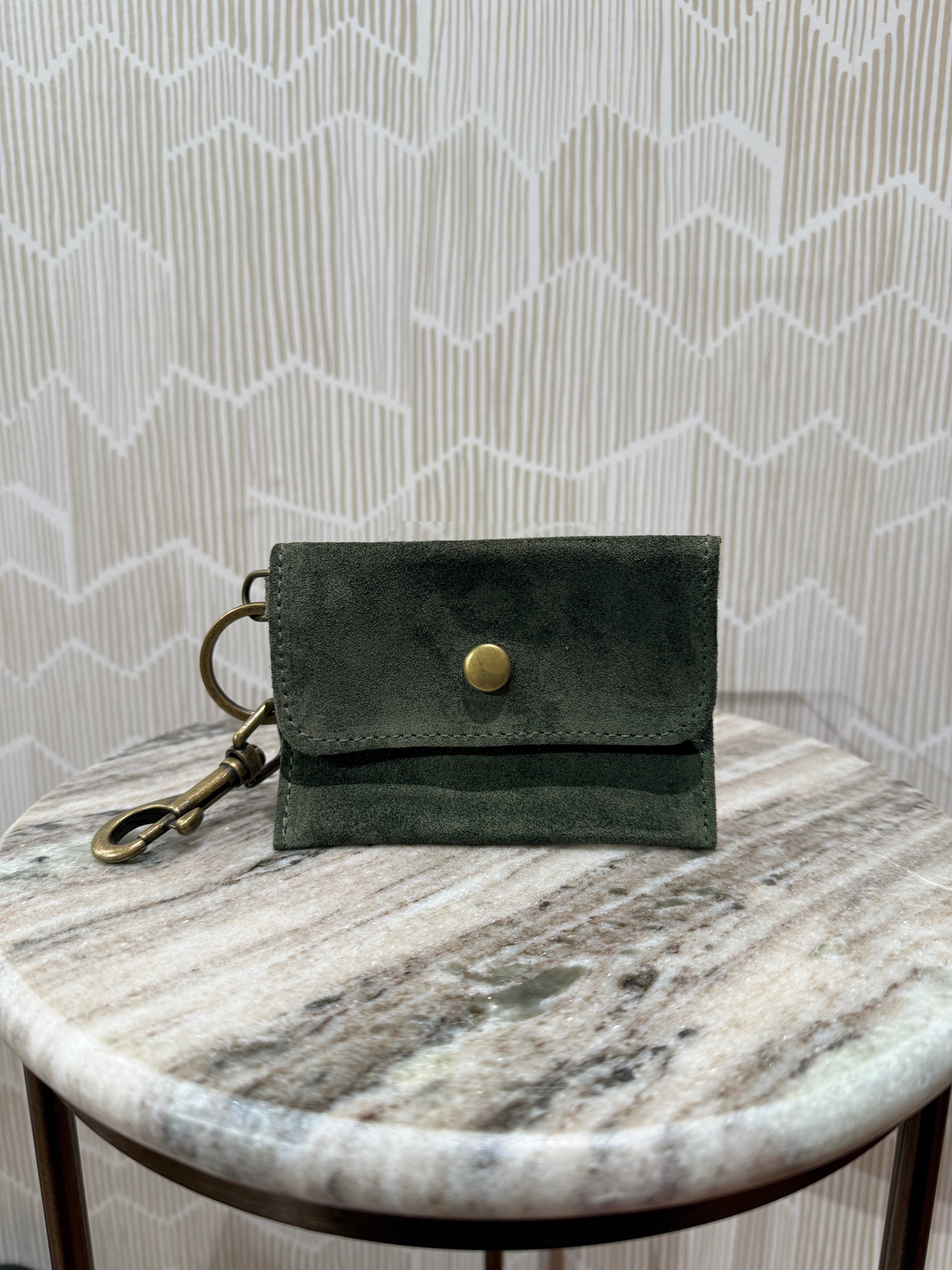 Kim White Coin Purse Key Chain - Olive Suede Accessories - Sloane Boutique