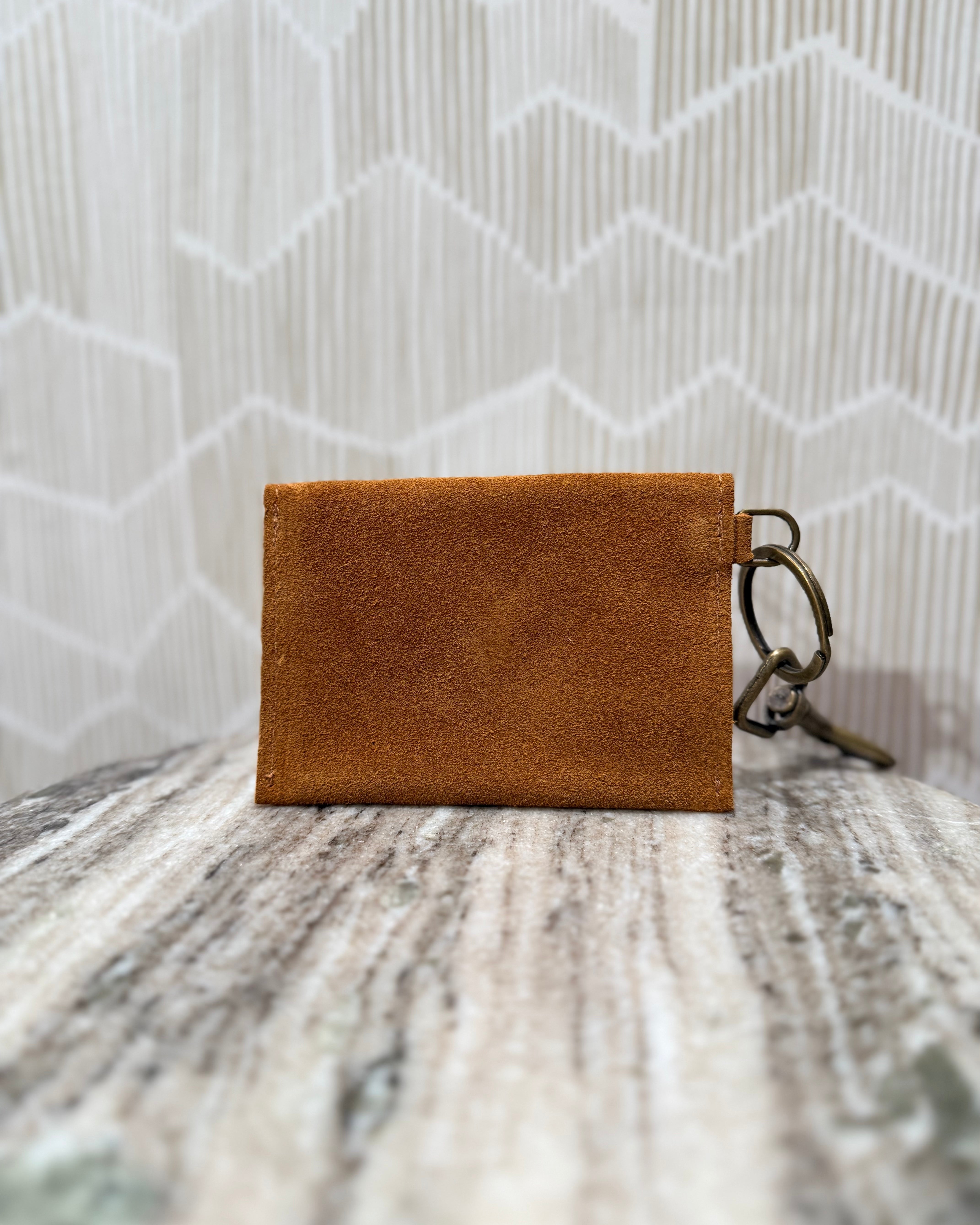Kim White Coin Purse Key Chain - Saddle Suede Accessories - Sloane Boutique