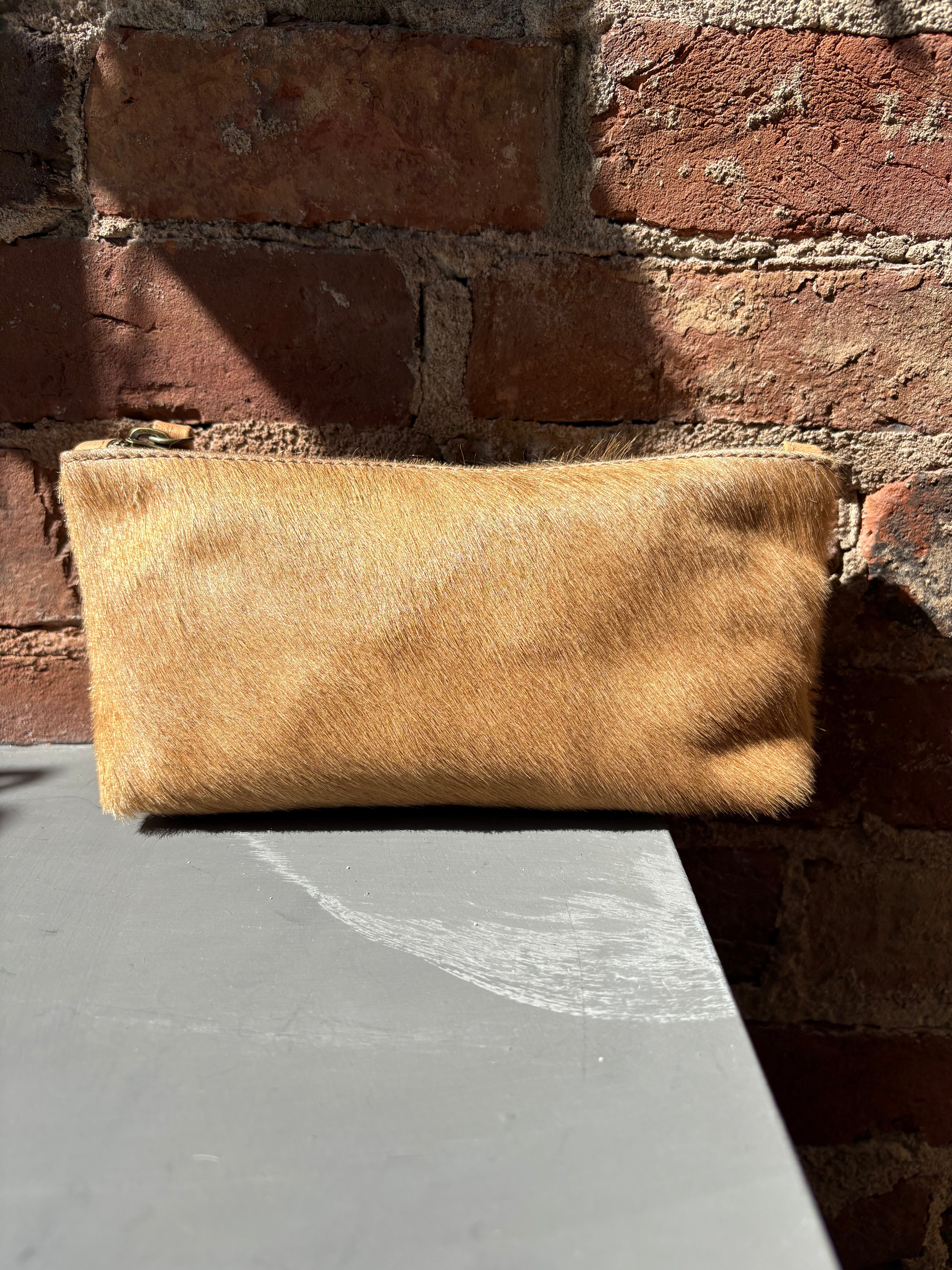 Kim White Cosmetic Bag Large - Tan Fur Accessories - Sloane Boutique