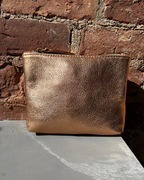 Kim White Cosmetic Bag Small - Pink Copper Metallic Accessories - Sloane Boutique