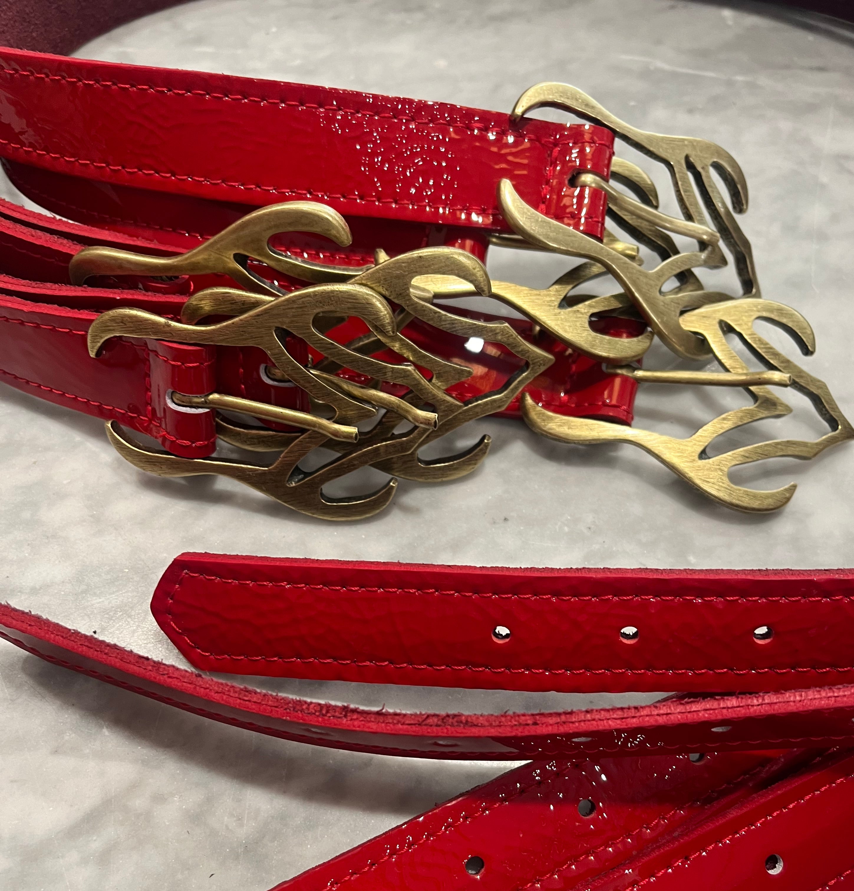 Kim White Flame Belt - Red Patent Accessories - Sloane Boutique