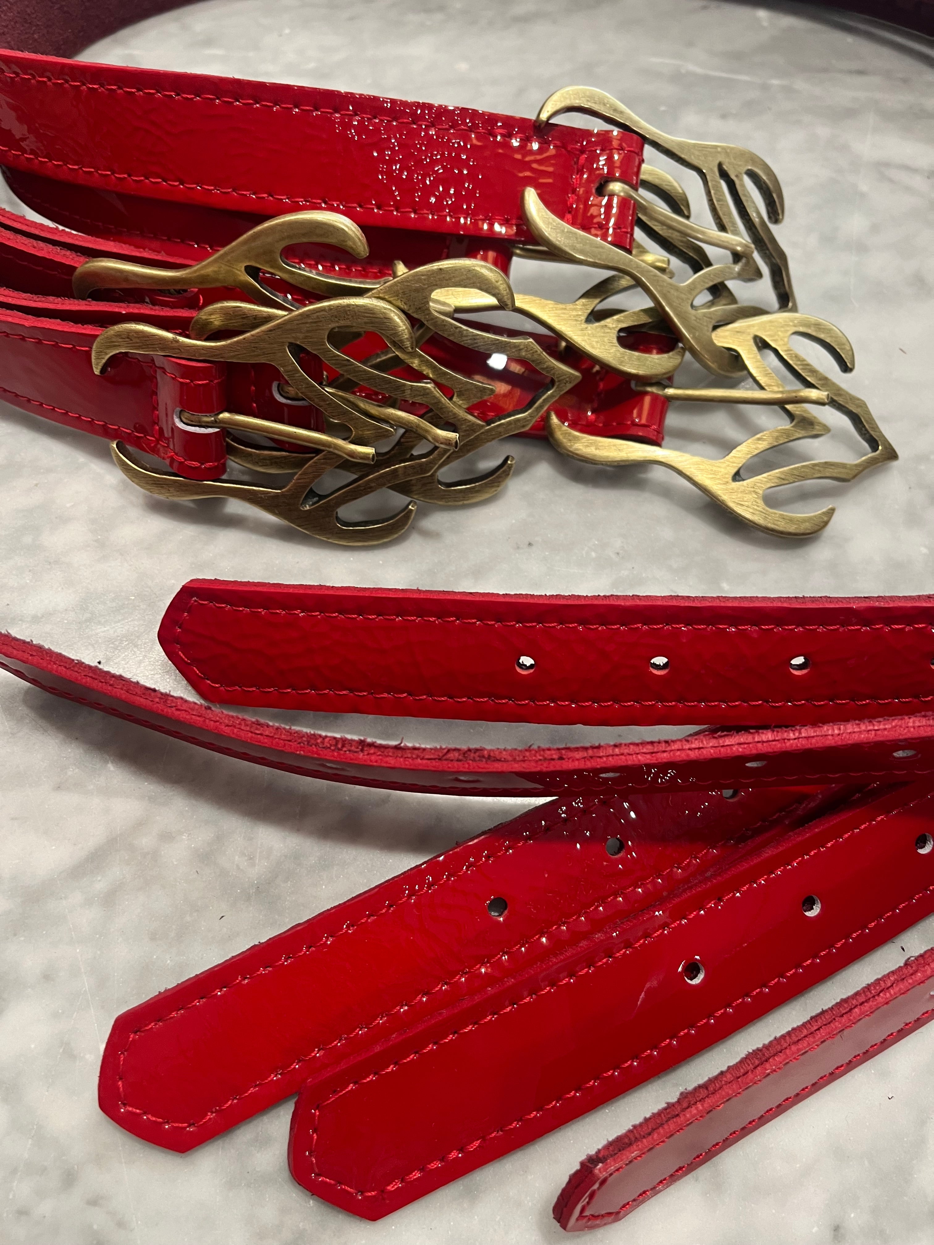 Kim White Flame Belt - Red Patent Accessories - Sloane Boutique