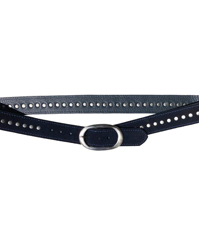 Kim White Oval Classic Belt - Navy Suede Accessories - Sloane Boutique