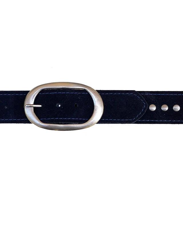 Kim White Oval Classic Belt - Navy Suede Accessories - Sloane Boutique