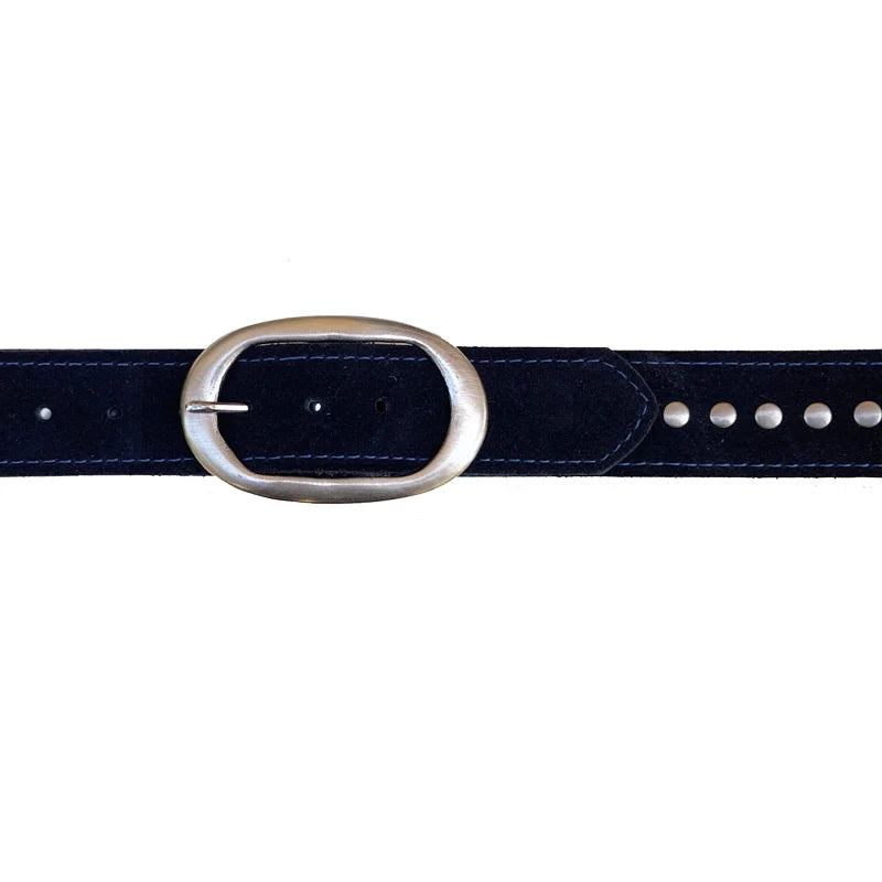 Kim White Oval Classic Belt - Navy Suede Accessories - Sloane Boutique