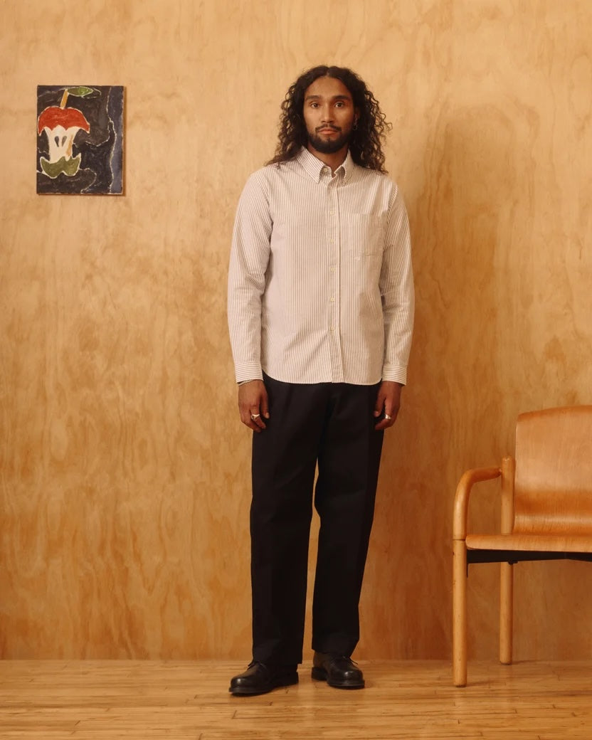 Knickerbocker Beefy Oxford - Bone & Olive Men's Tops - Sloane Boutique