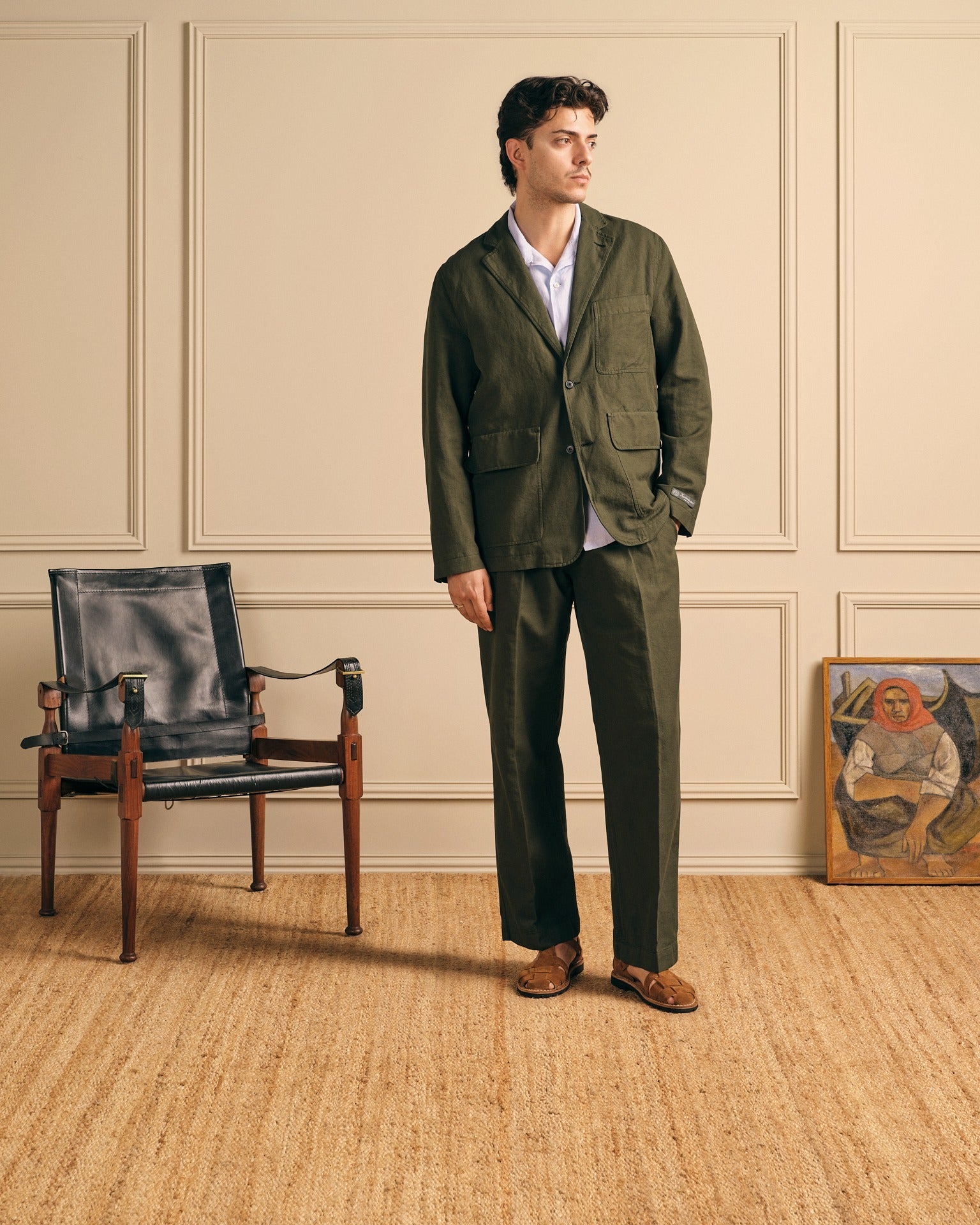 Knickerbocker Canal Pleated Twill Cotton & Linen Pant - Tuscan Olive Men's Bottoms - Sloane Boutique