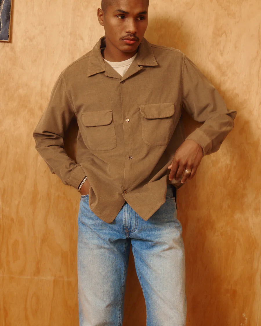 Knickerbocker Penny Corduroy Cotton Shirt - Khaki Men's Tops - Sloane Boutique