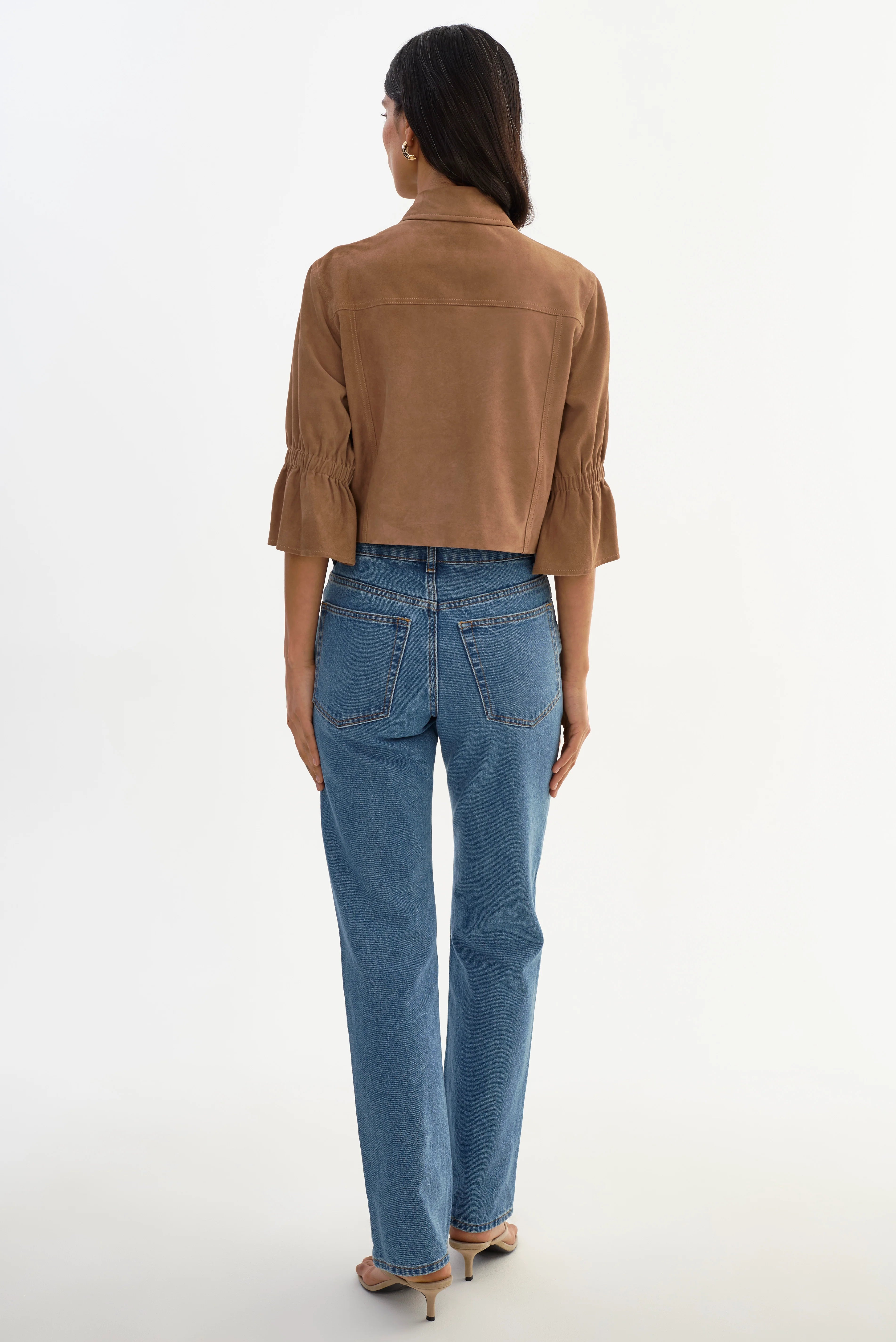 LAMARQUE Carolina Suede Ruffle Sleeve Jacket - Latte Women's Tops - Sloane Boutique