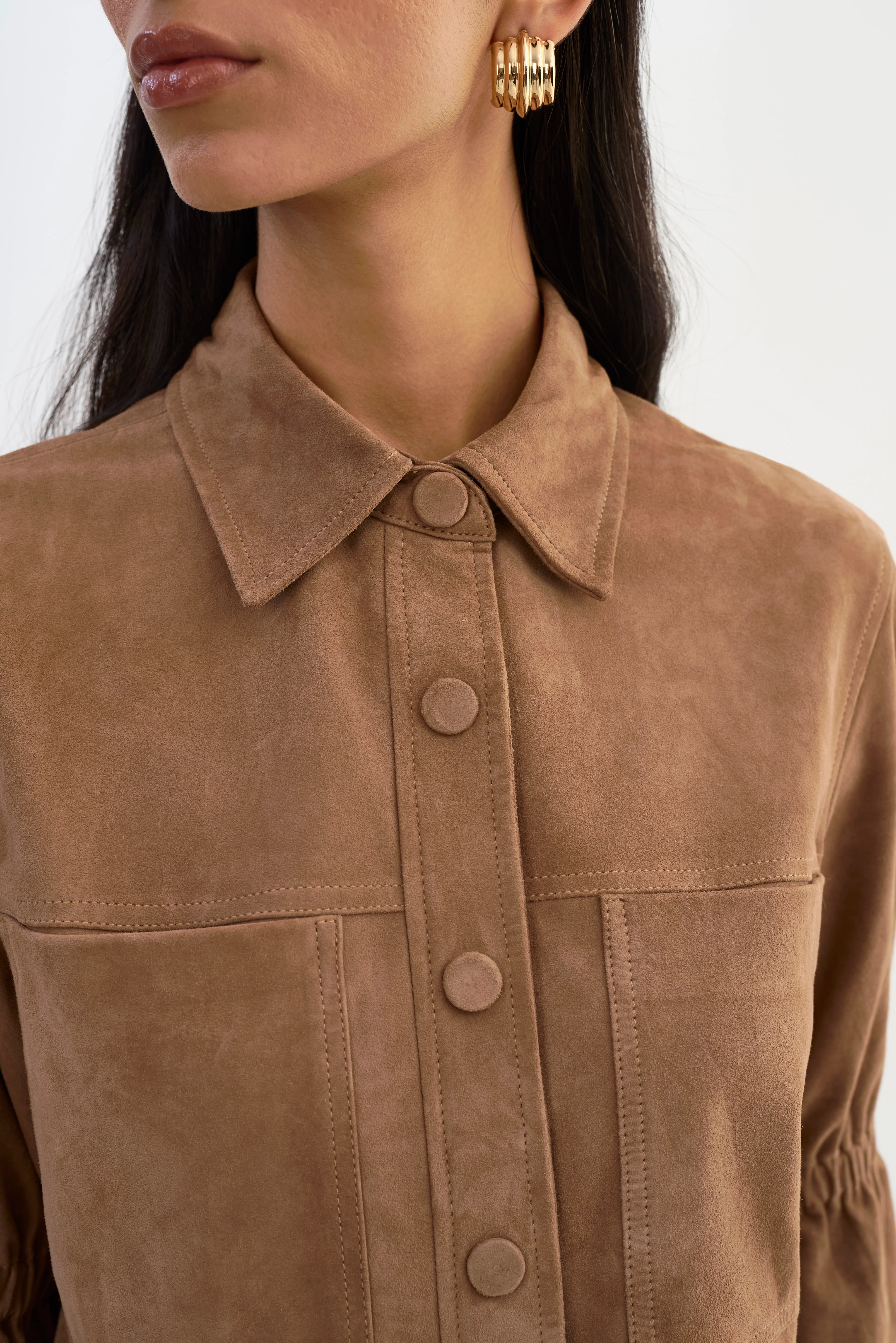 LAMARQUE Carolina Suede Ruffle Sleeve Jacket - Latte Women's Tops - Sloane Boutique