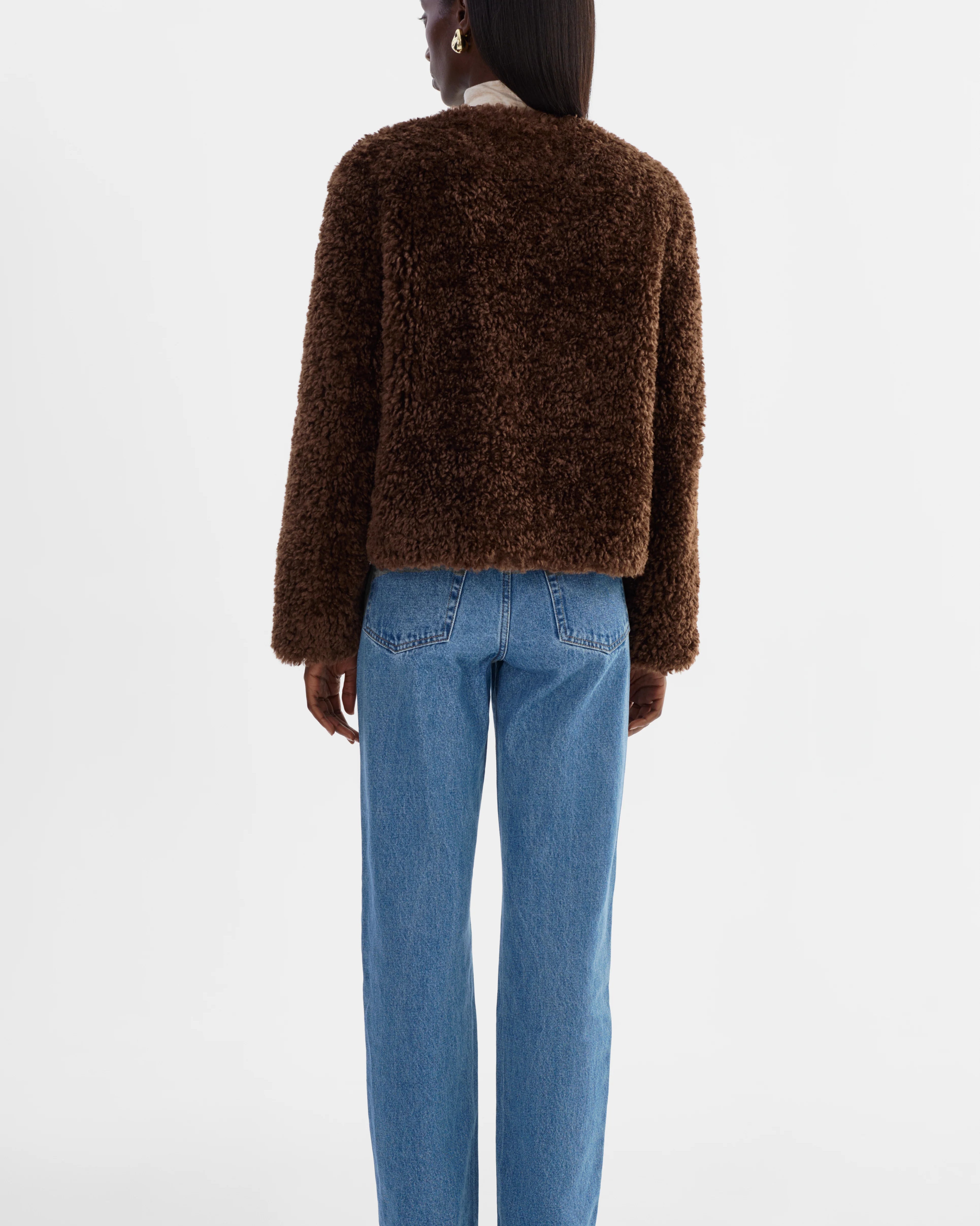 Lamarque Emilia Faux Fur Sherpa Jacket - Brown Outerwear - Sloane Boutique